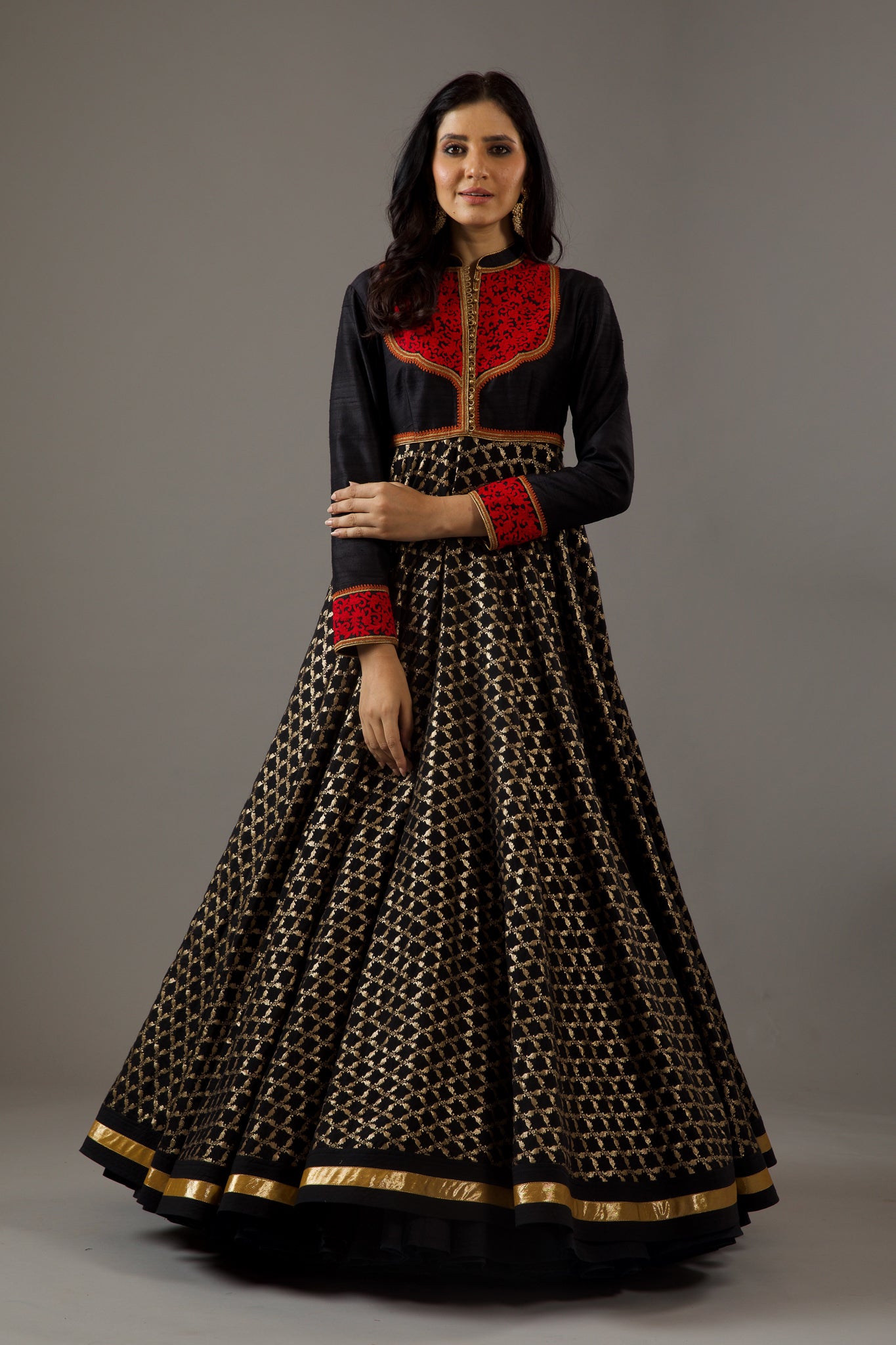 Black Chanderi Anarkali Set With Embroidery