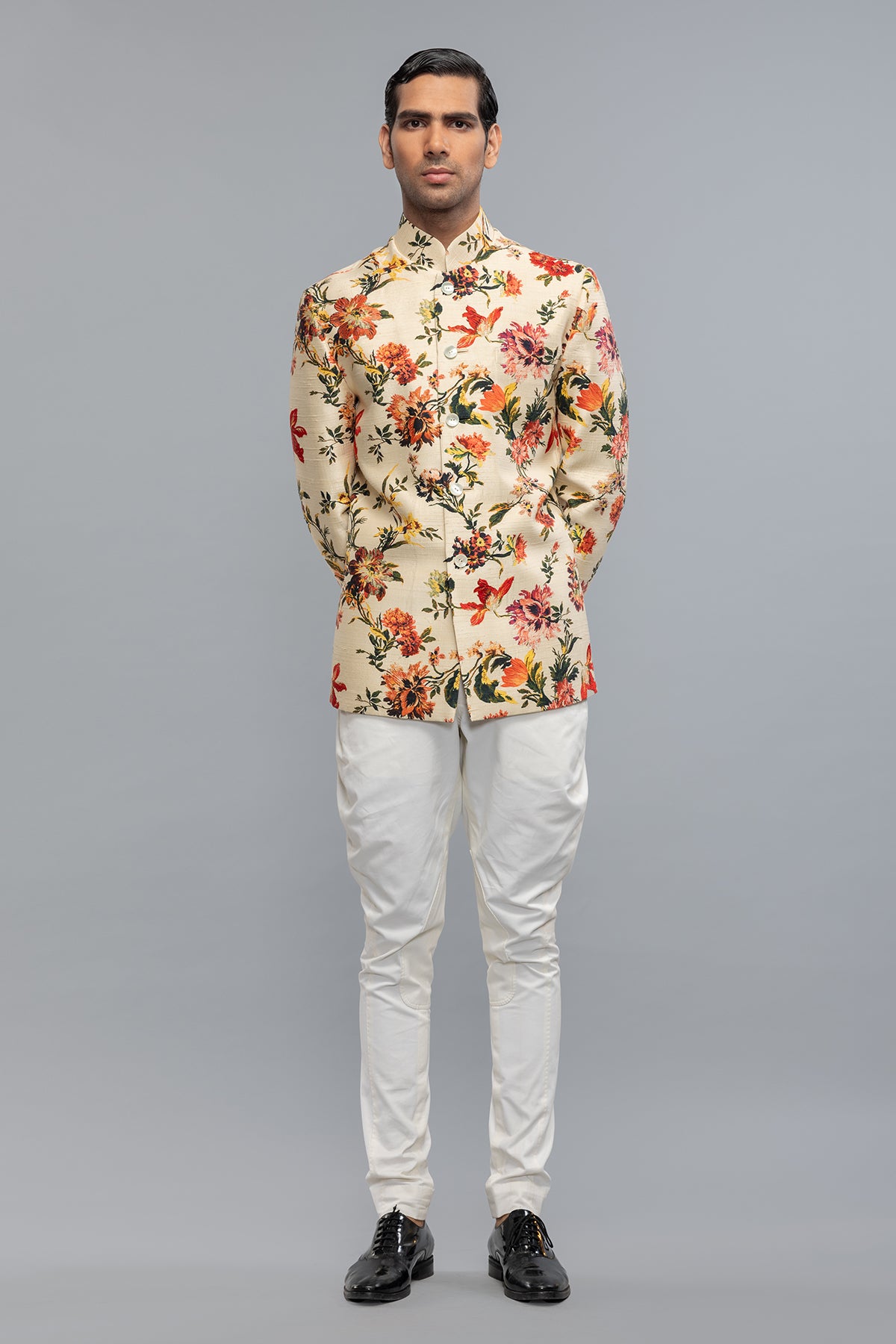 Men's Black Floral Printed Badhgala