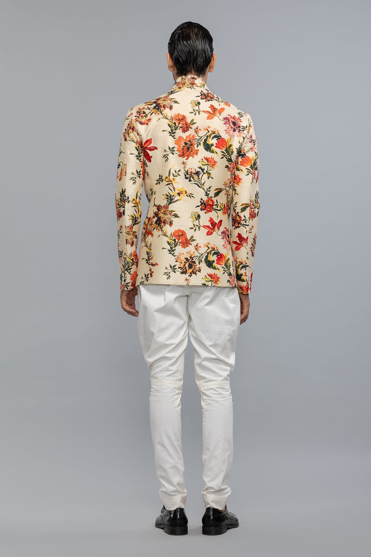 Men's Black Floral Printed Badhgala