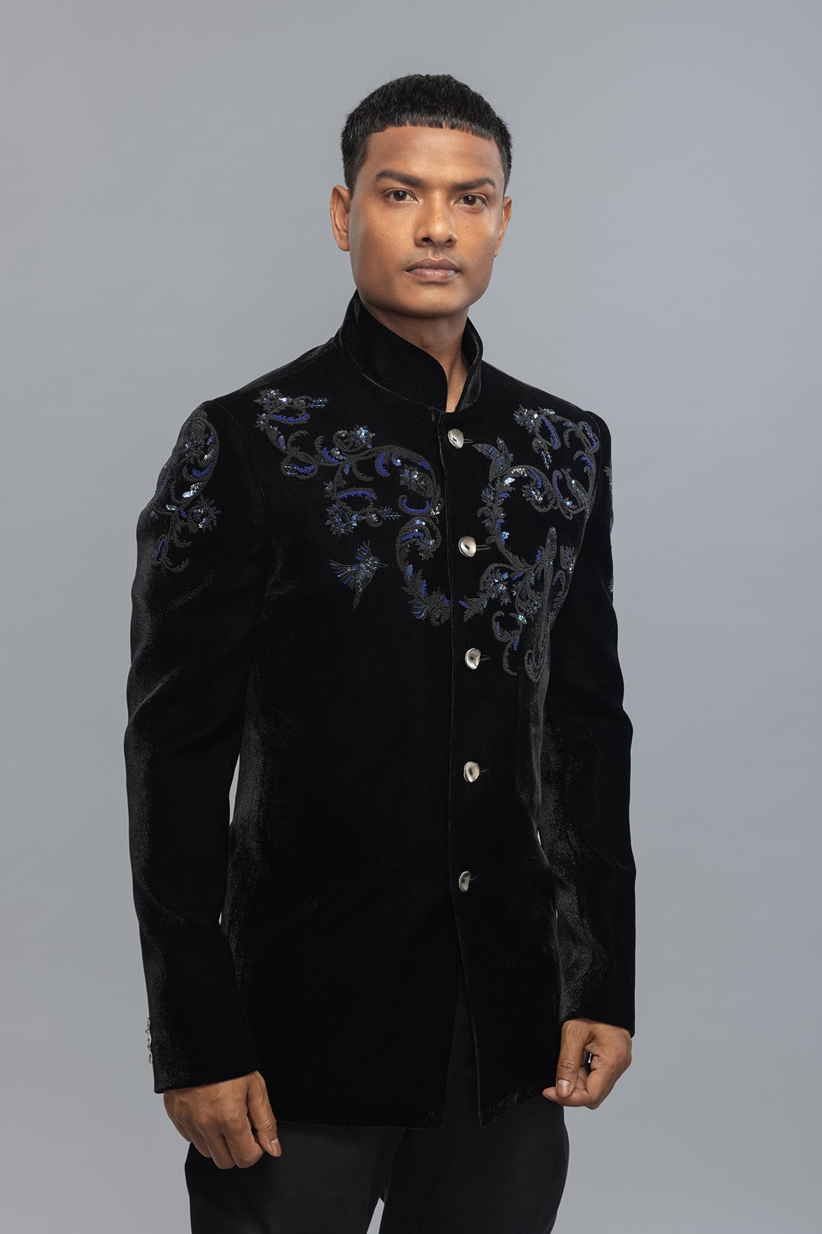 Elegant Black Velvet Men's Bandhgala