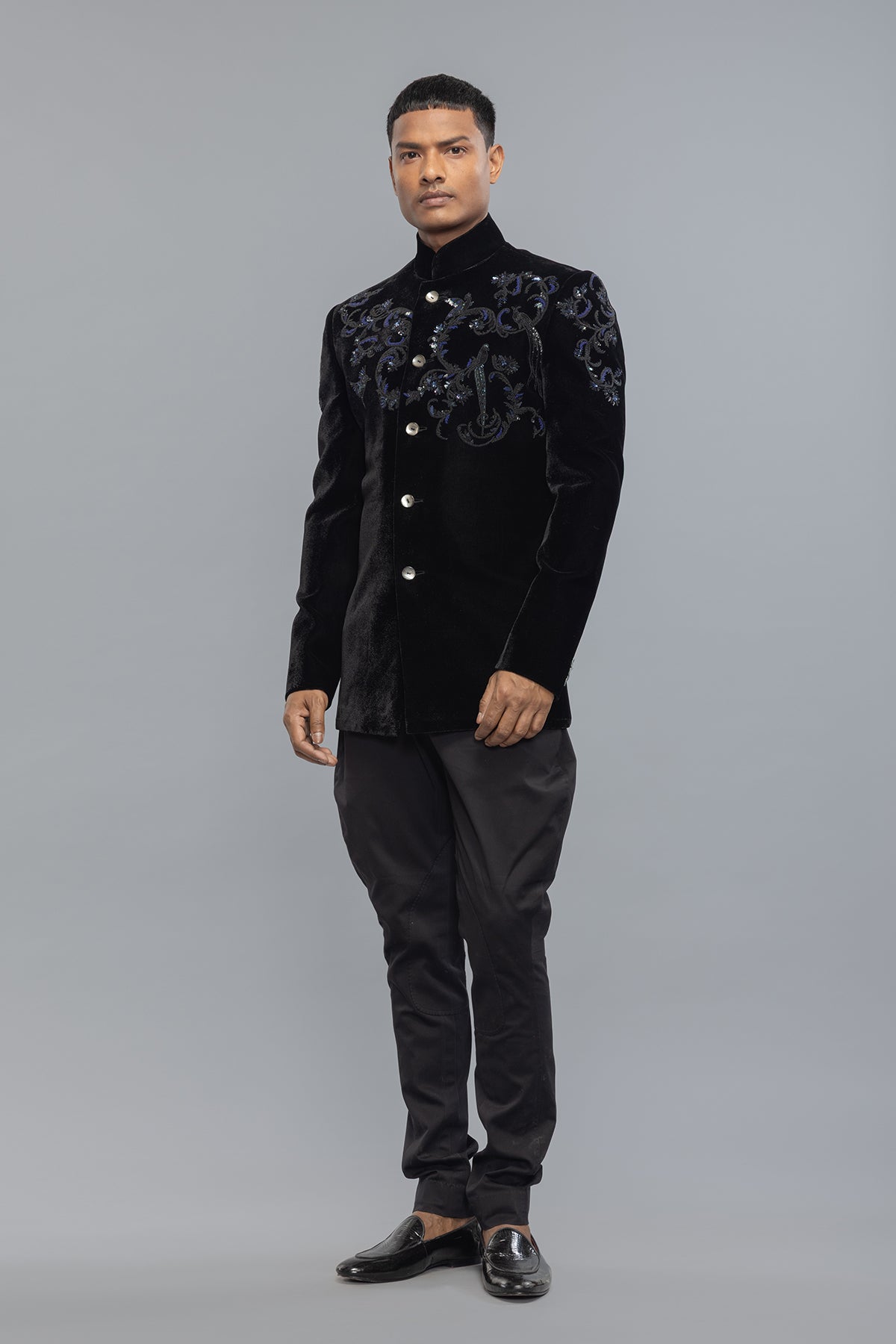 Elegant Black Velvet Men's Bandhgala