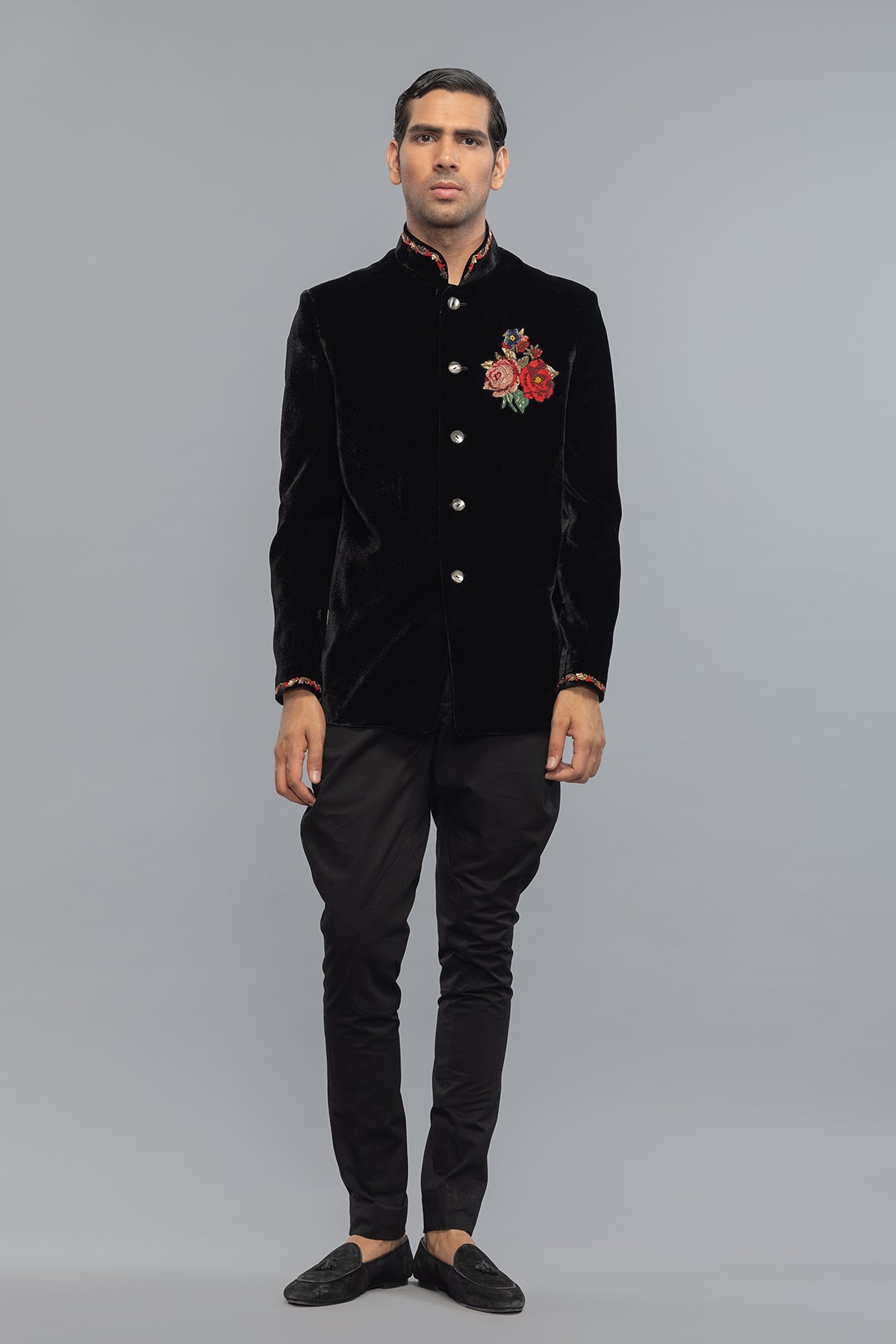 Elegant Black Velvet Men's Bandhgala