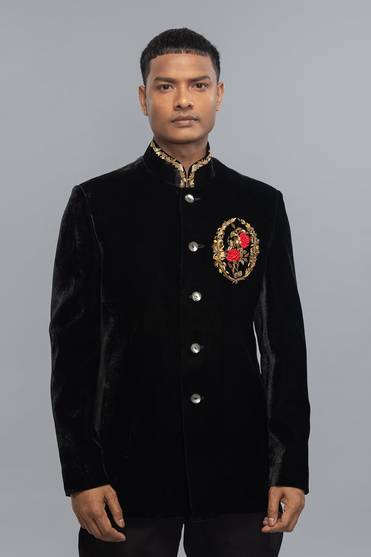 Elegant Black Velvet Men's Bandhgala