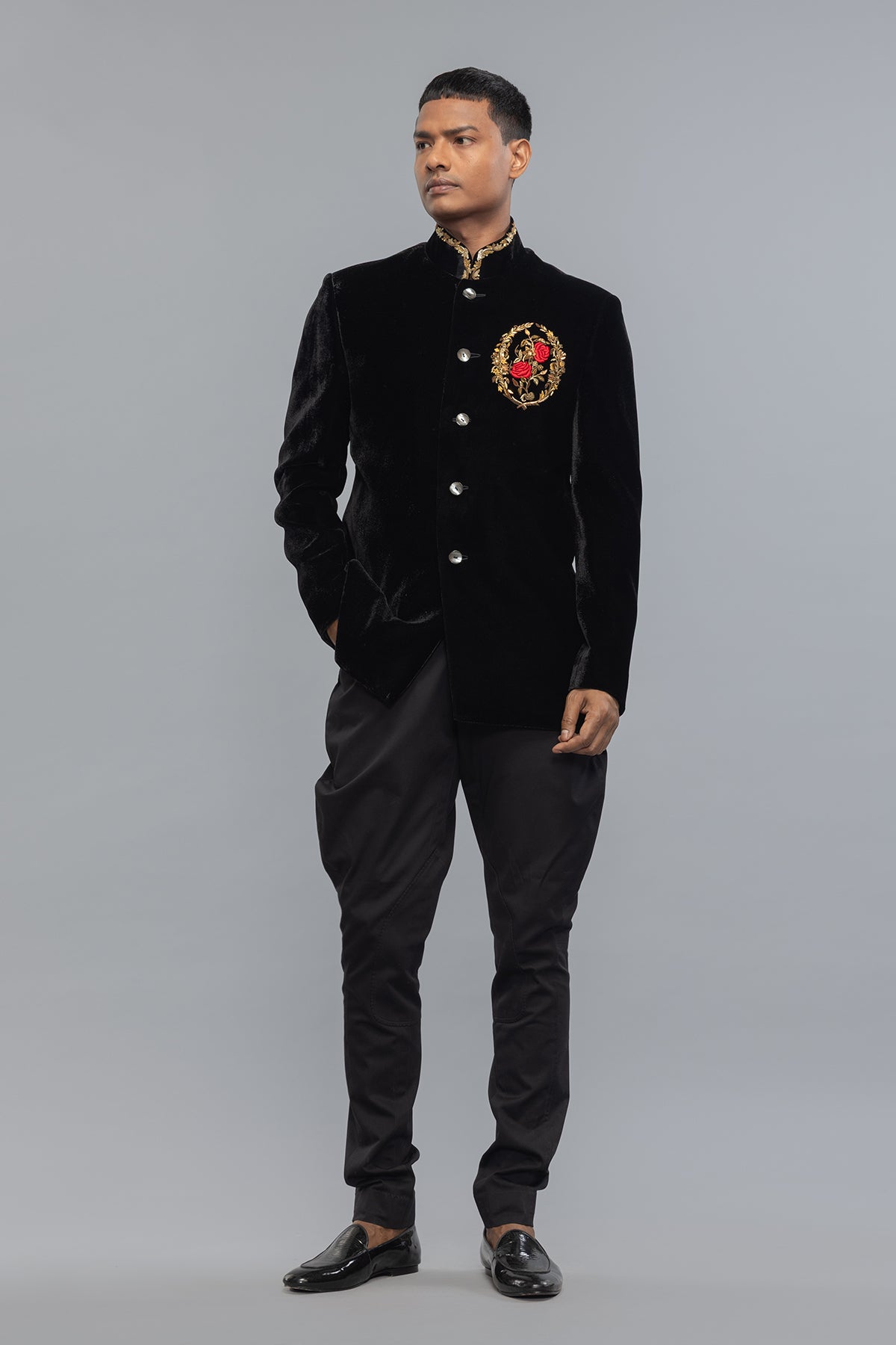Elegant Black Velvet Men's Bandhgala