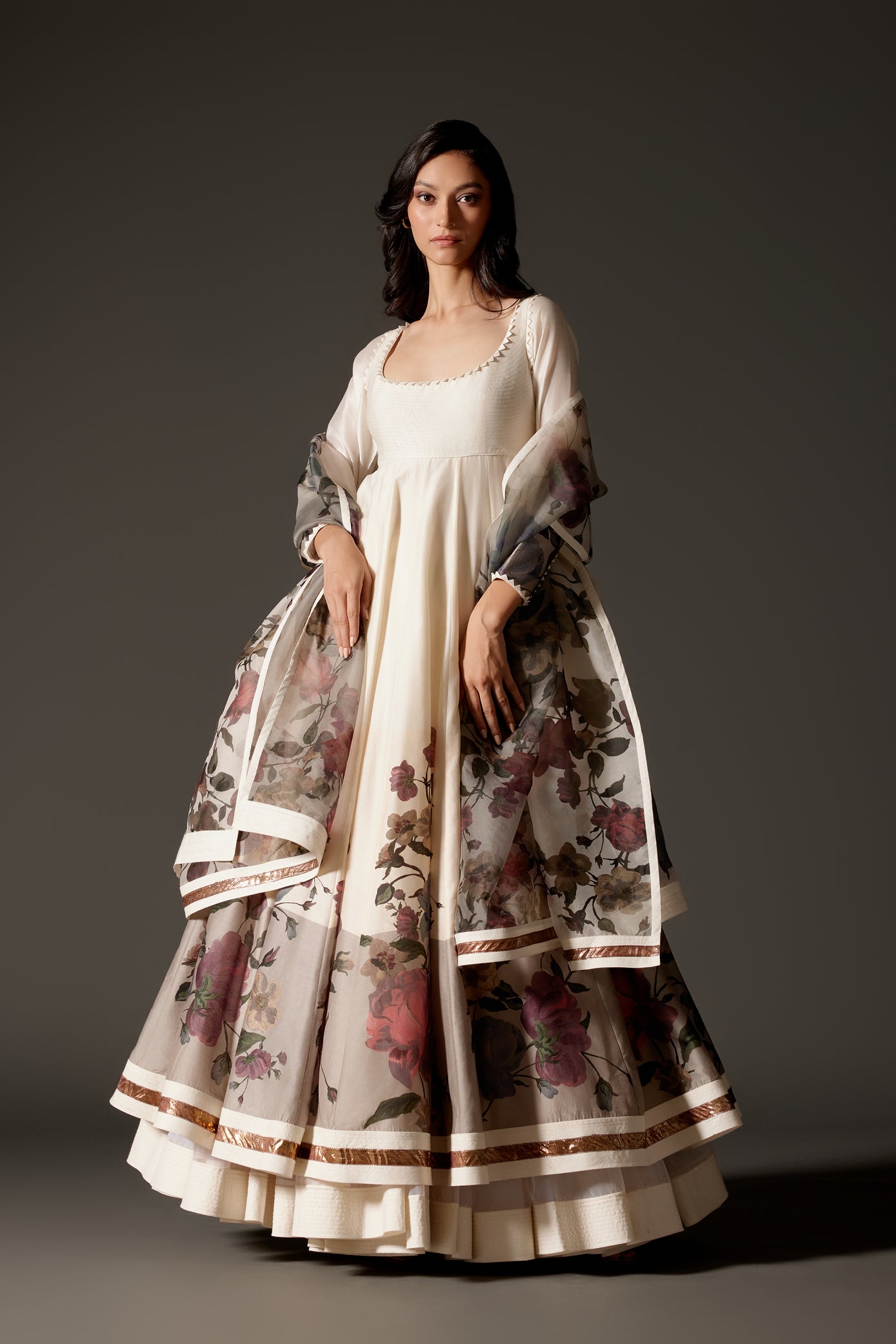 Ivory Printed Anarkali Set