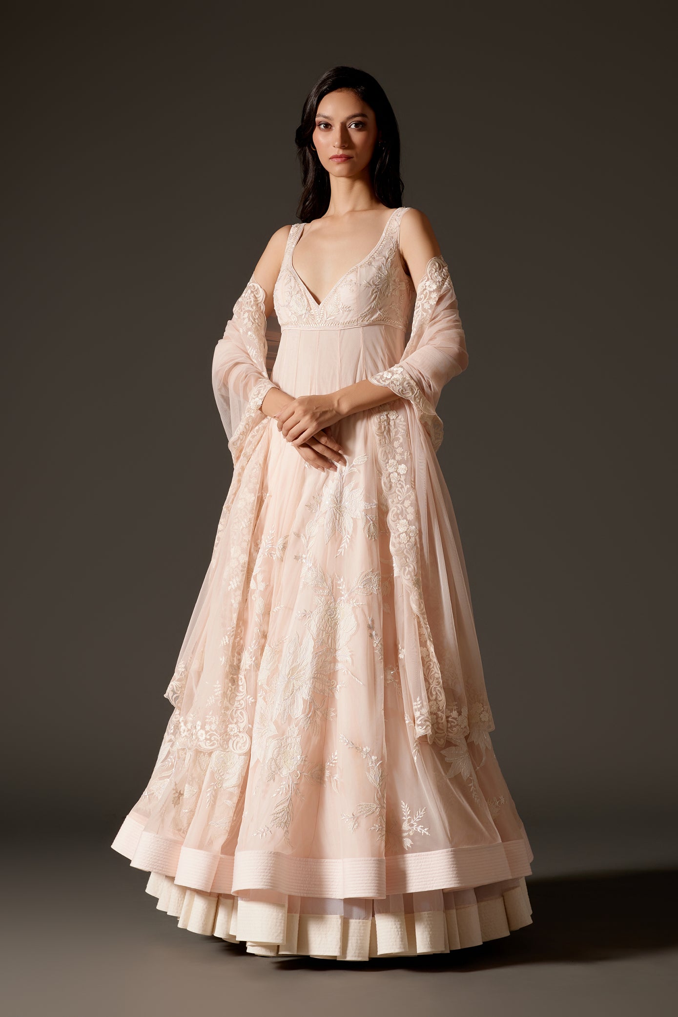 Pink Net Anarkali Set With Cotton Chudidar