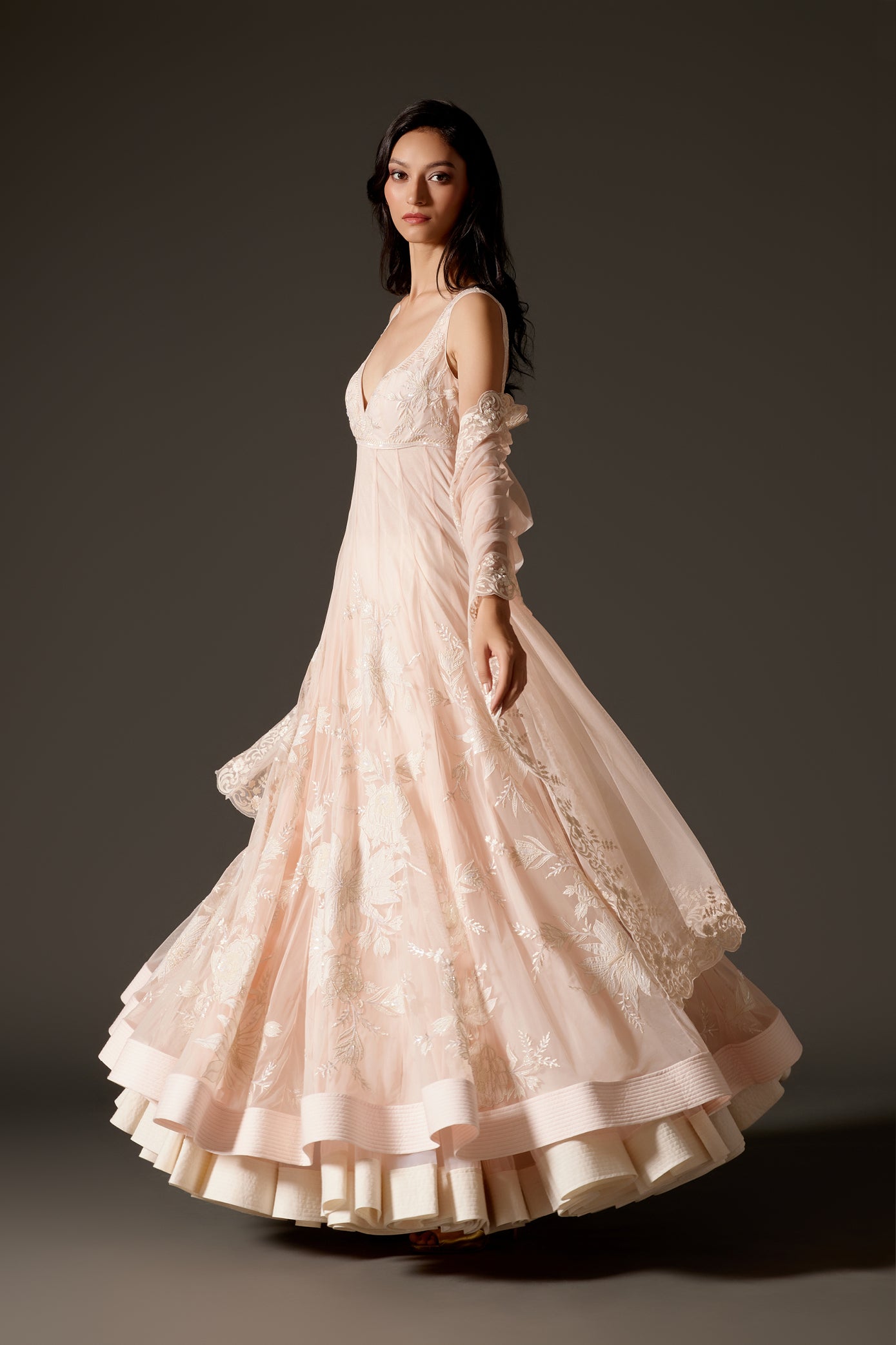 Pink Net Anarkali Set With Cotton Chudidar