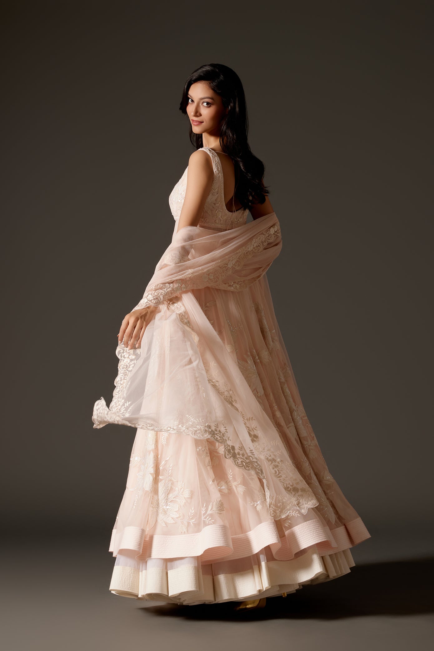 Pink Net Anarkali Set With Cotton Chudidar