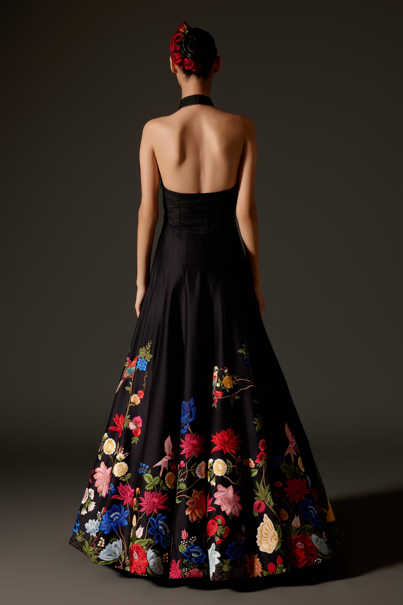 Black Hand Embroidered Chanderi Anarkali Set