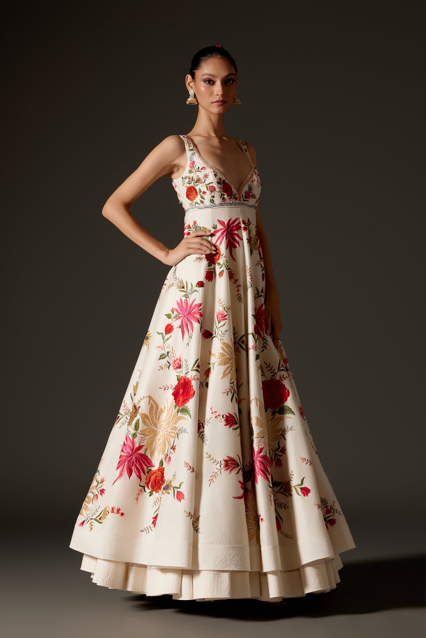 Elegant Ivory Chanderi Anarkali Set