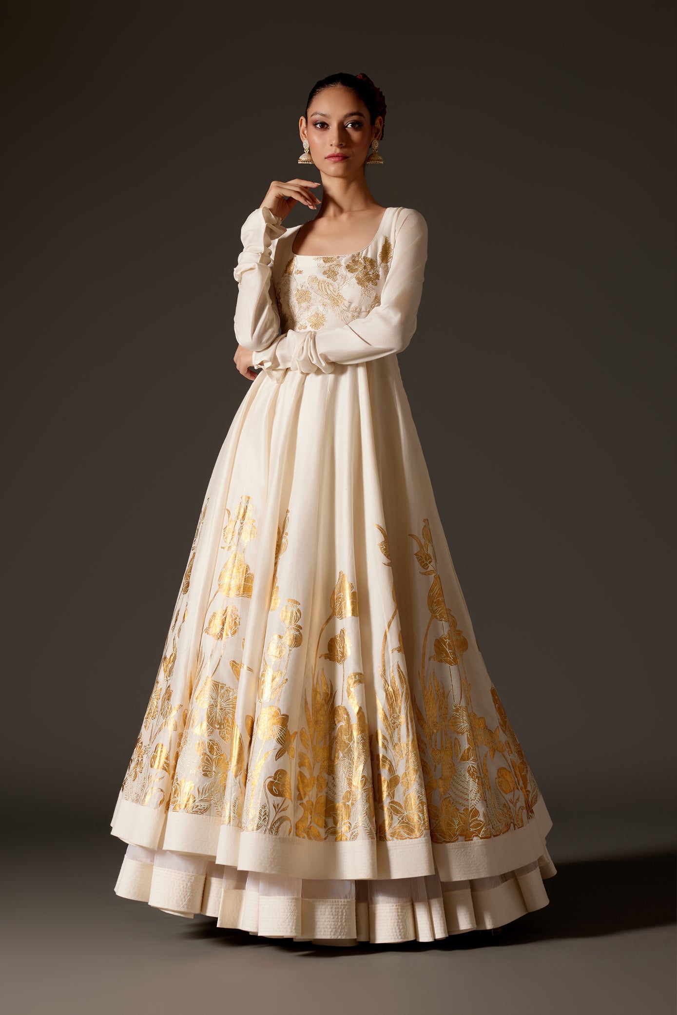 Chanderi Anarkali Set In Ivory