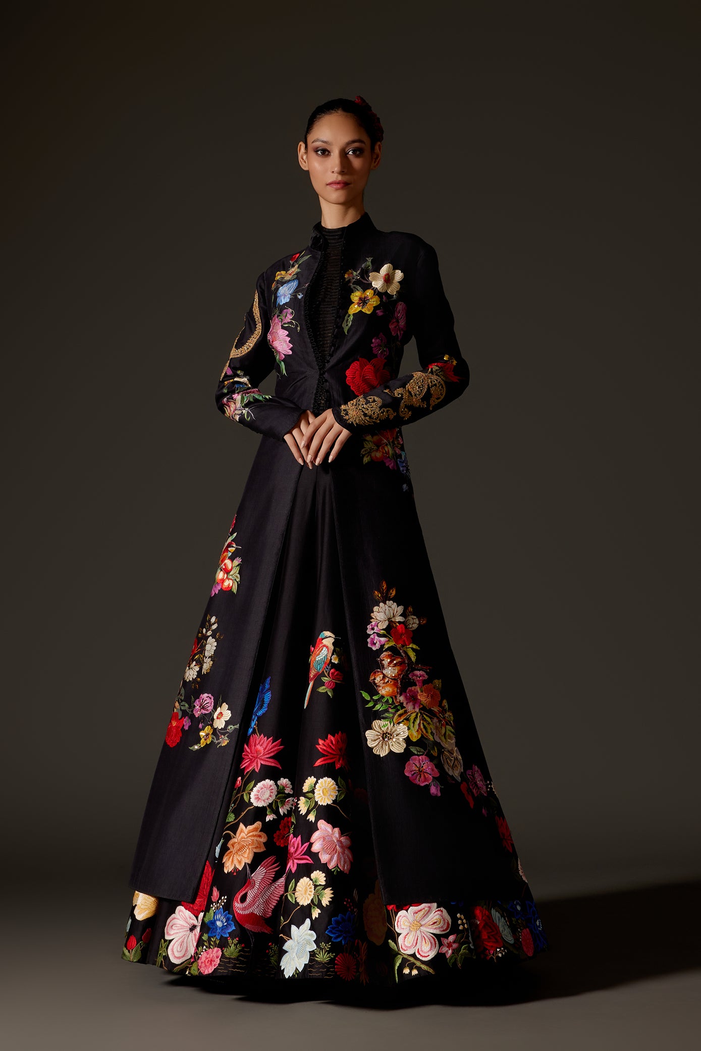 Black Chanderi Long Jacket
