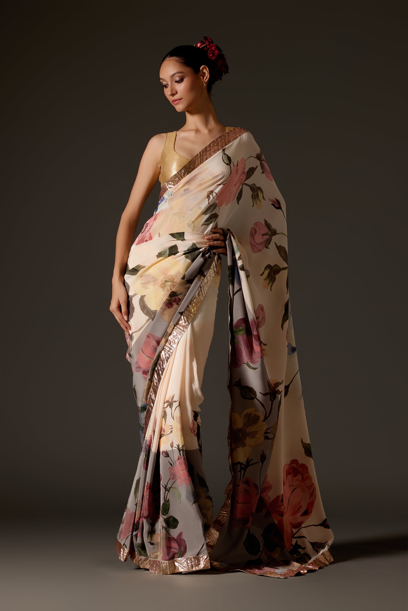 Ivory Crepe Saree