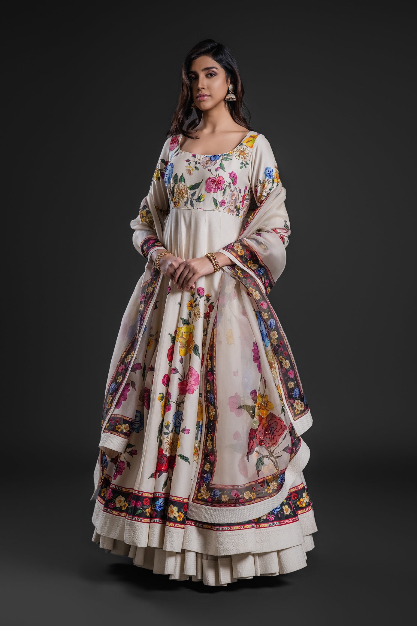 Embroidered Chanderi Anarkali Set