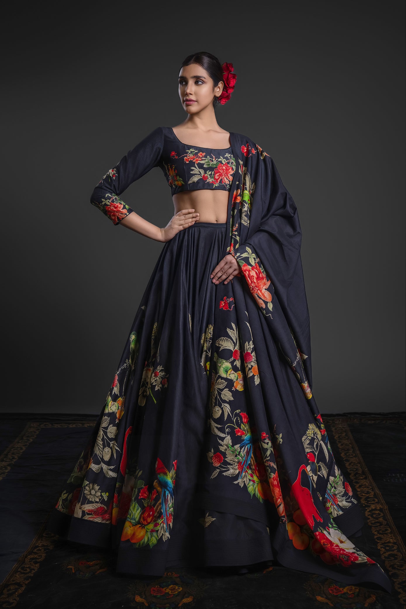 Black Chanderi Lehenga Set