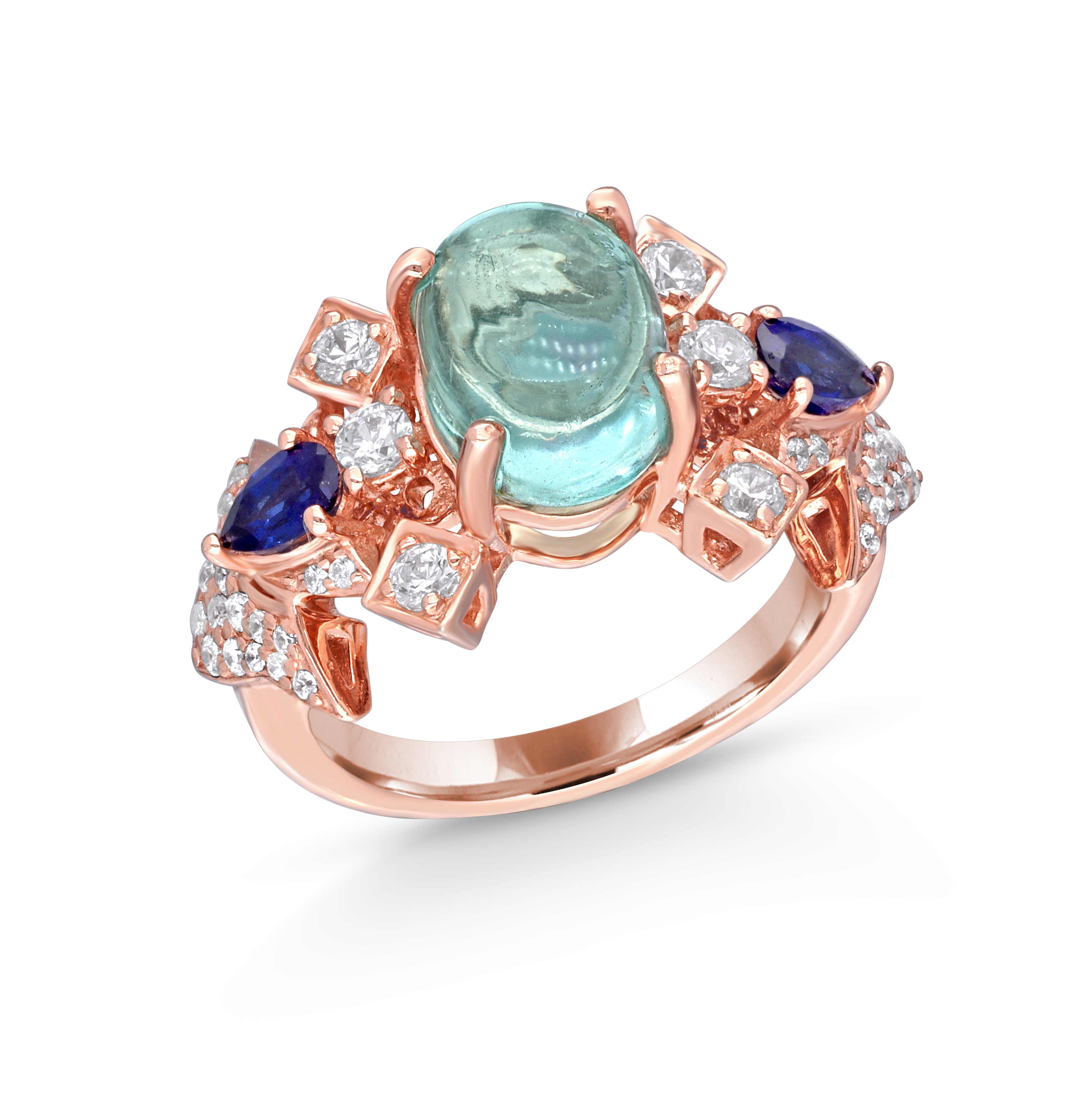 Rose Gold Bridal Ring with Zirconia & Gemstone Details