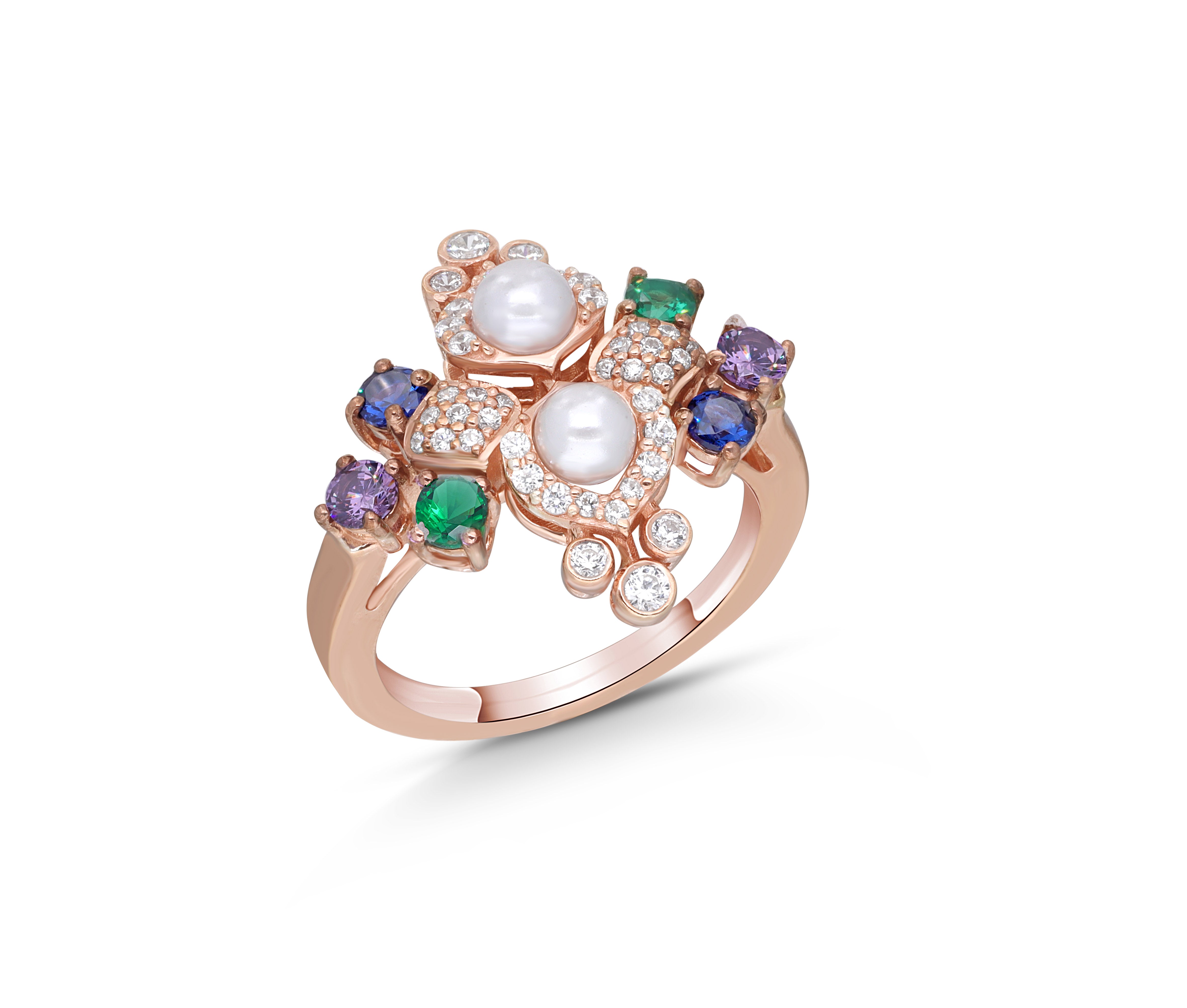 Rose Gold Ring with Green Topaz & White Pearl