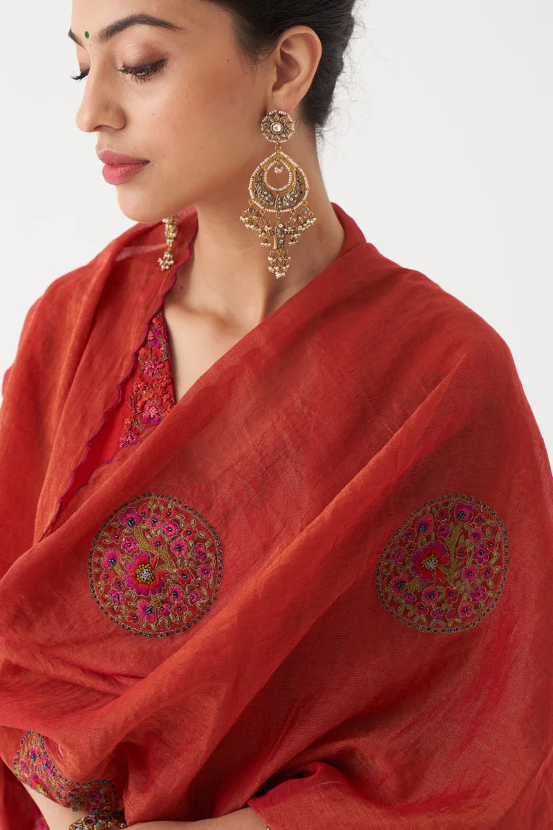 Shirin - Red Habutai Silk Kurta And Tonal Organza-modal Silk Sharara