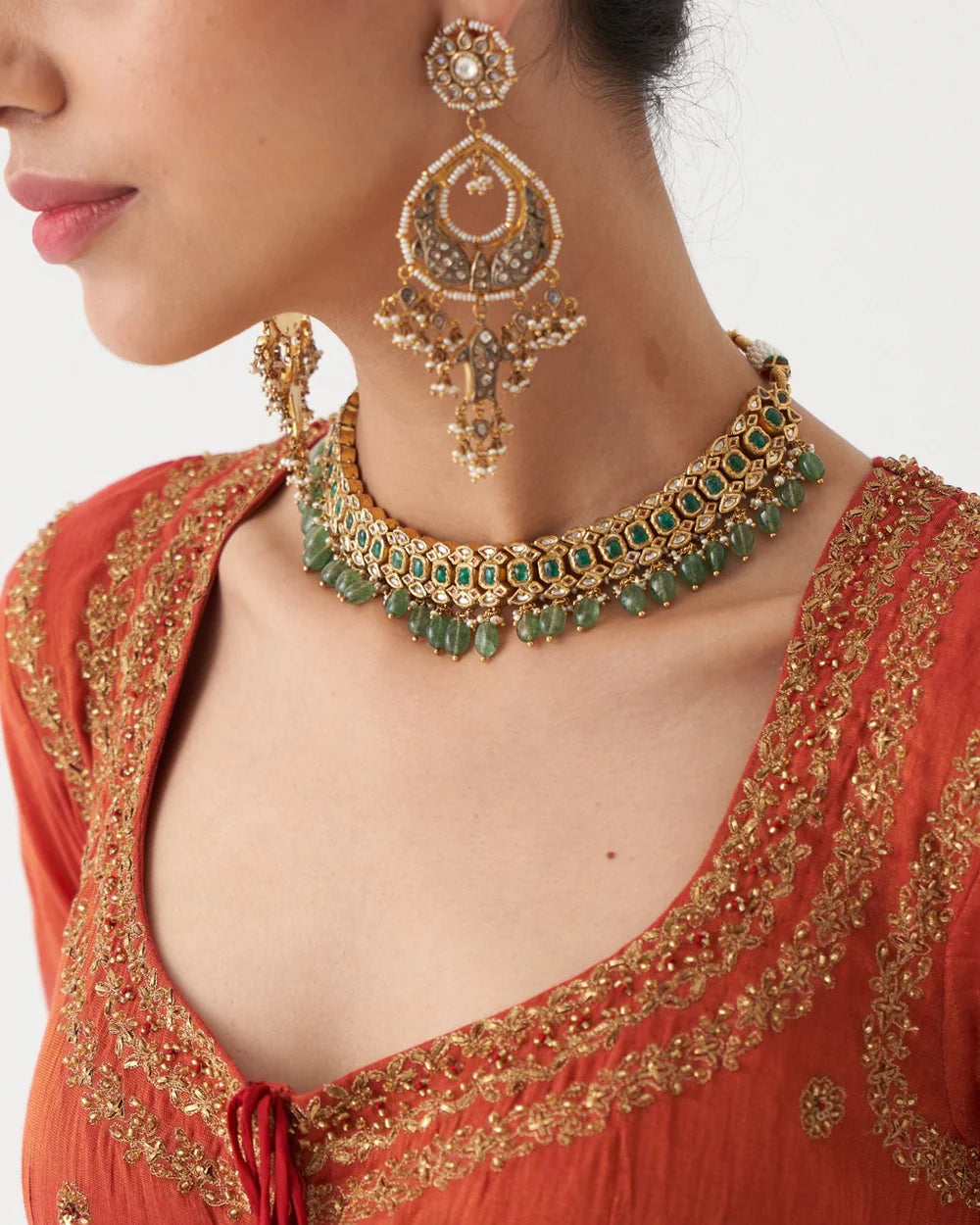 Sahira - Scarlet Red Handwoven Tissue Chanderi Anarkali