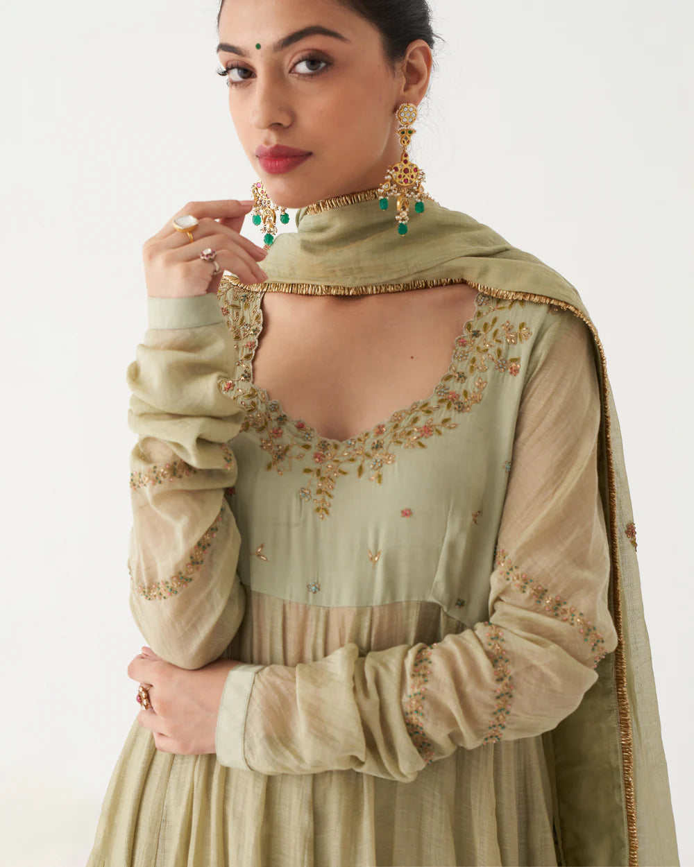 Noor - Pastel Spring Green Chanderi Silk Anarkali