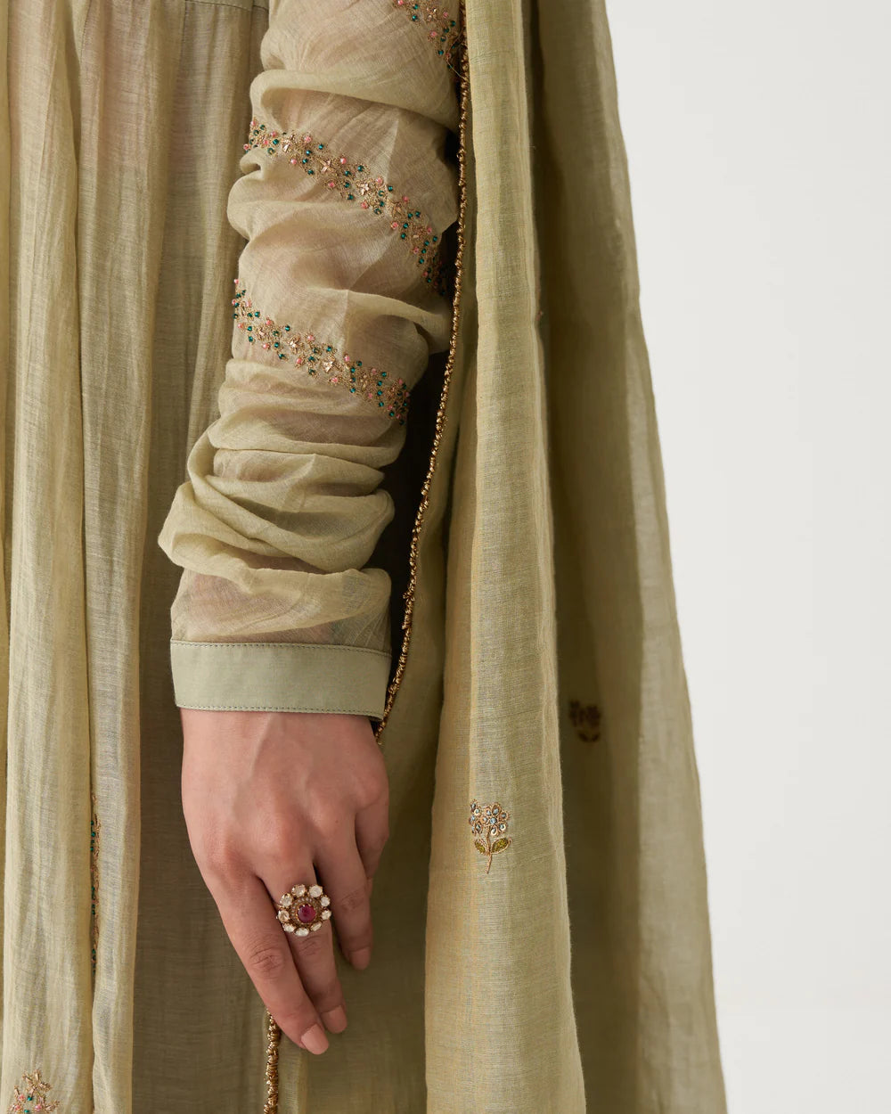 Noor - Pastel Spring Green Chanderi Silk Anarkali