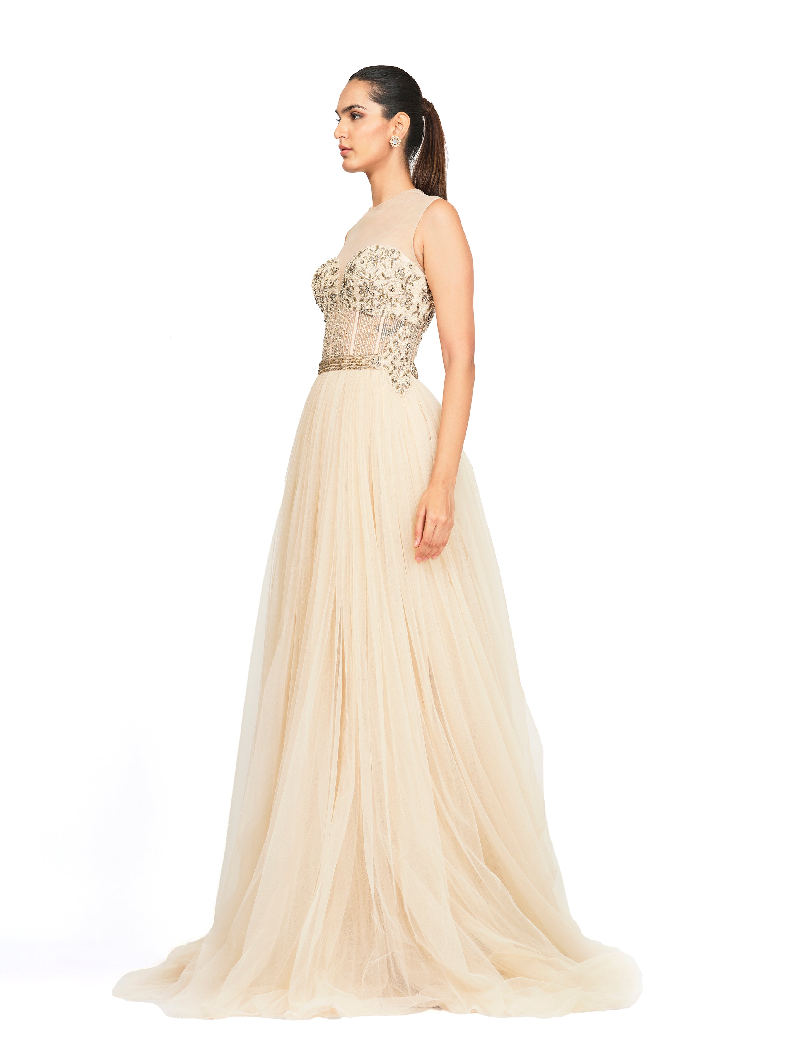 Hand Beaded Gown Net Flare