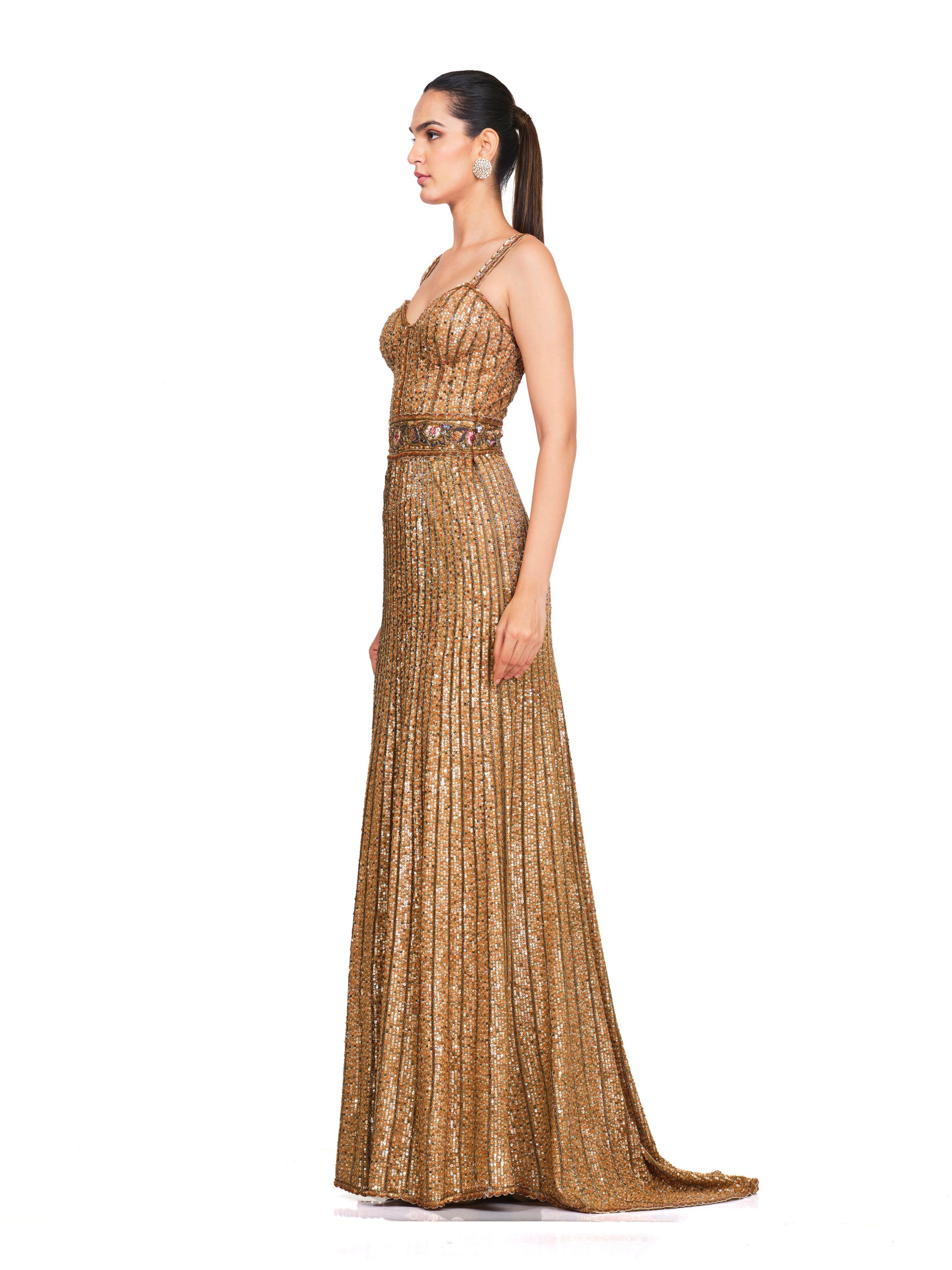 Gold Hand Embroidered Sequin Gown