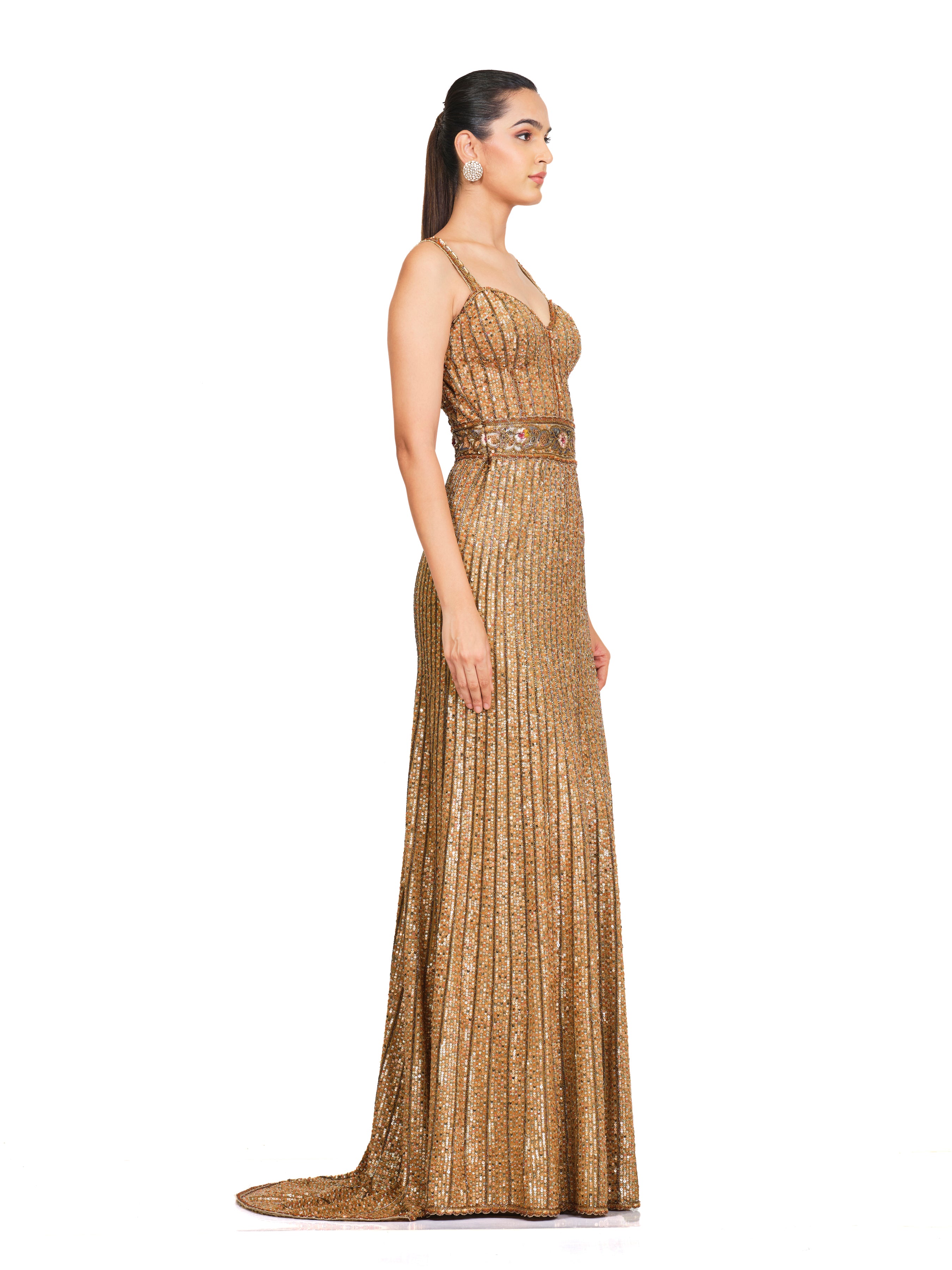 Gold Hand Embroidered Sequin Gown