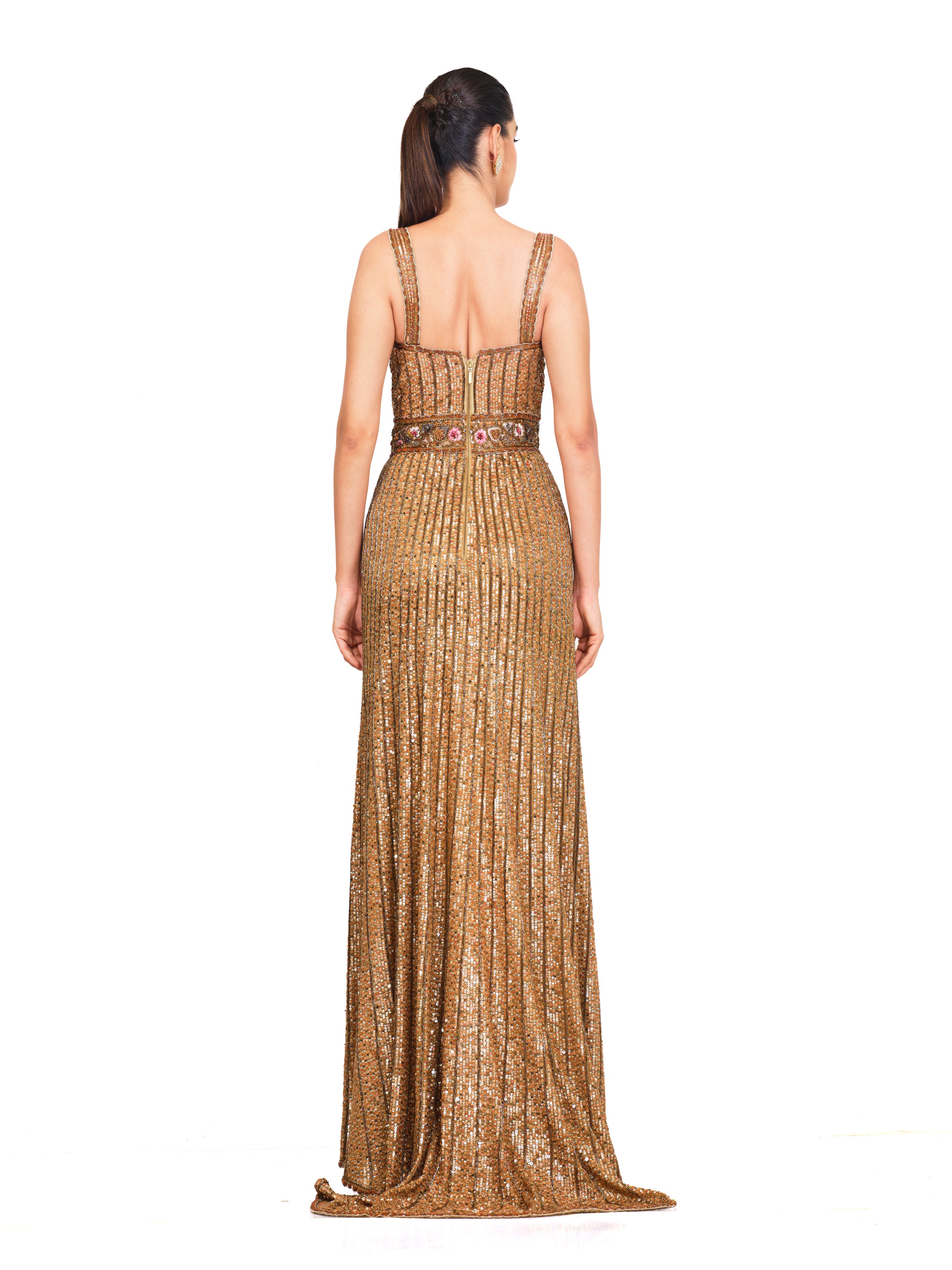 Gold Hand Embroidered Sequin Gown