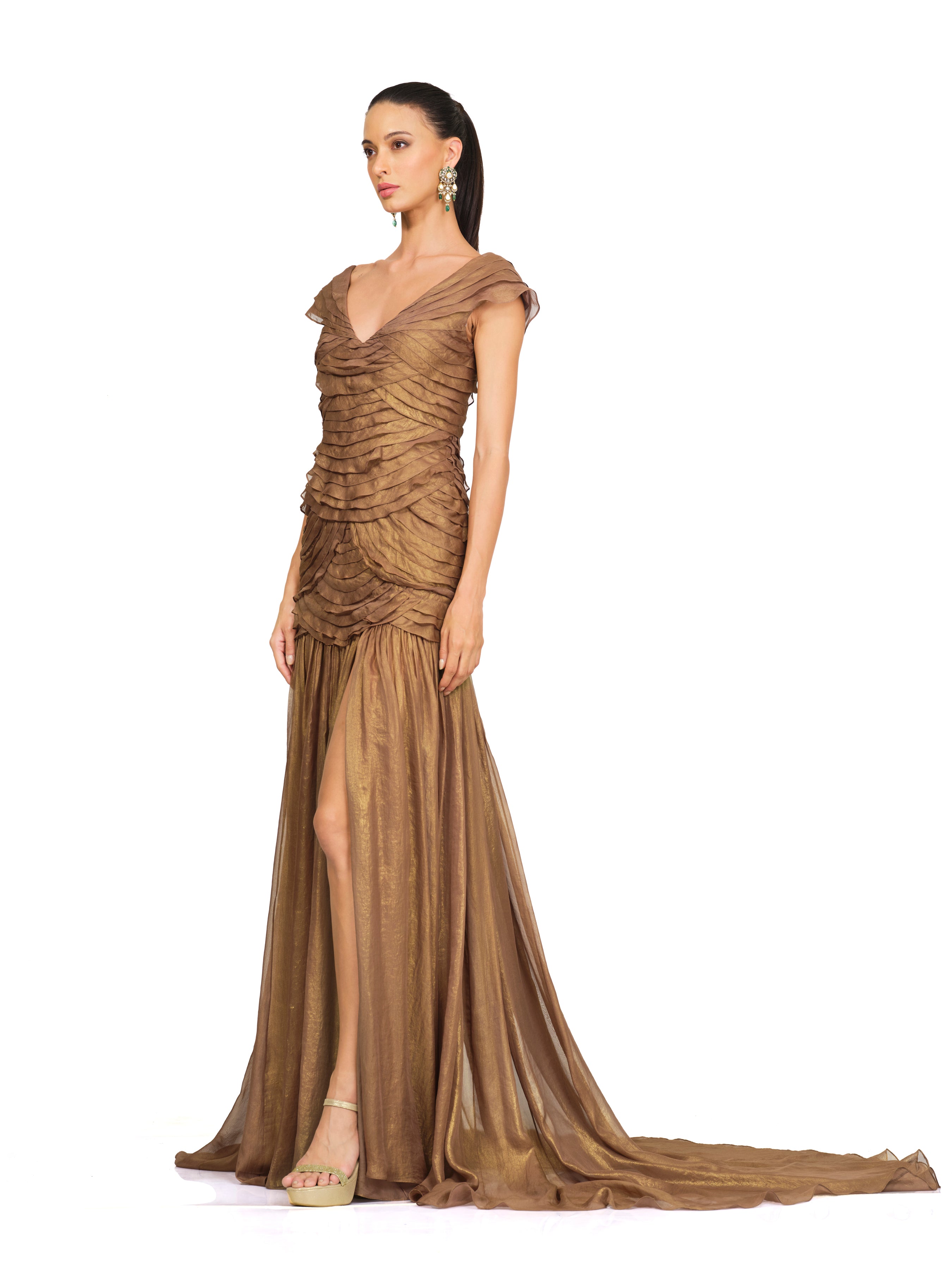 Metallic Gown With High Slit