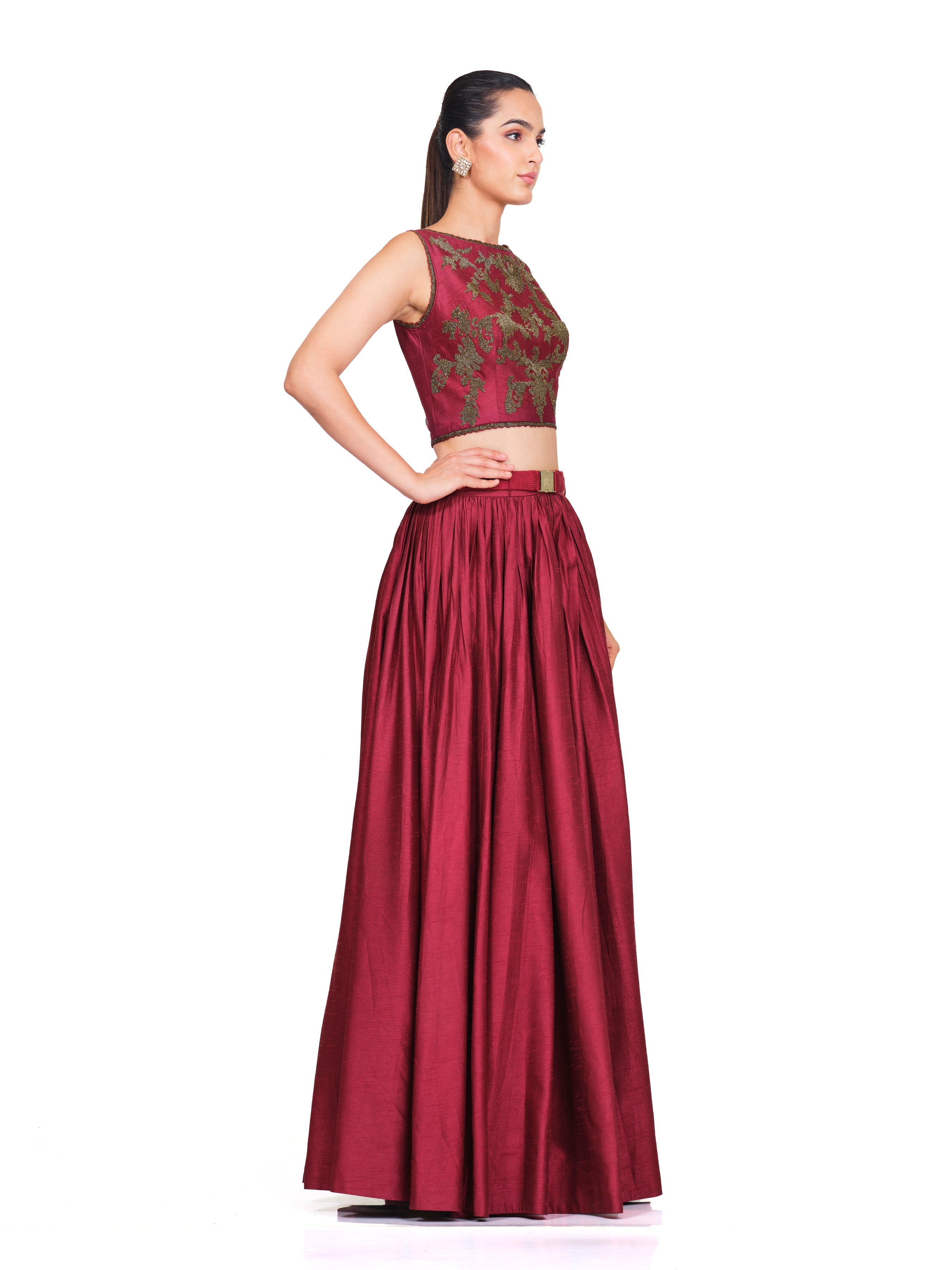 Maroon With Patch Work Embroidery Lehenga