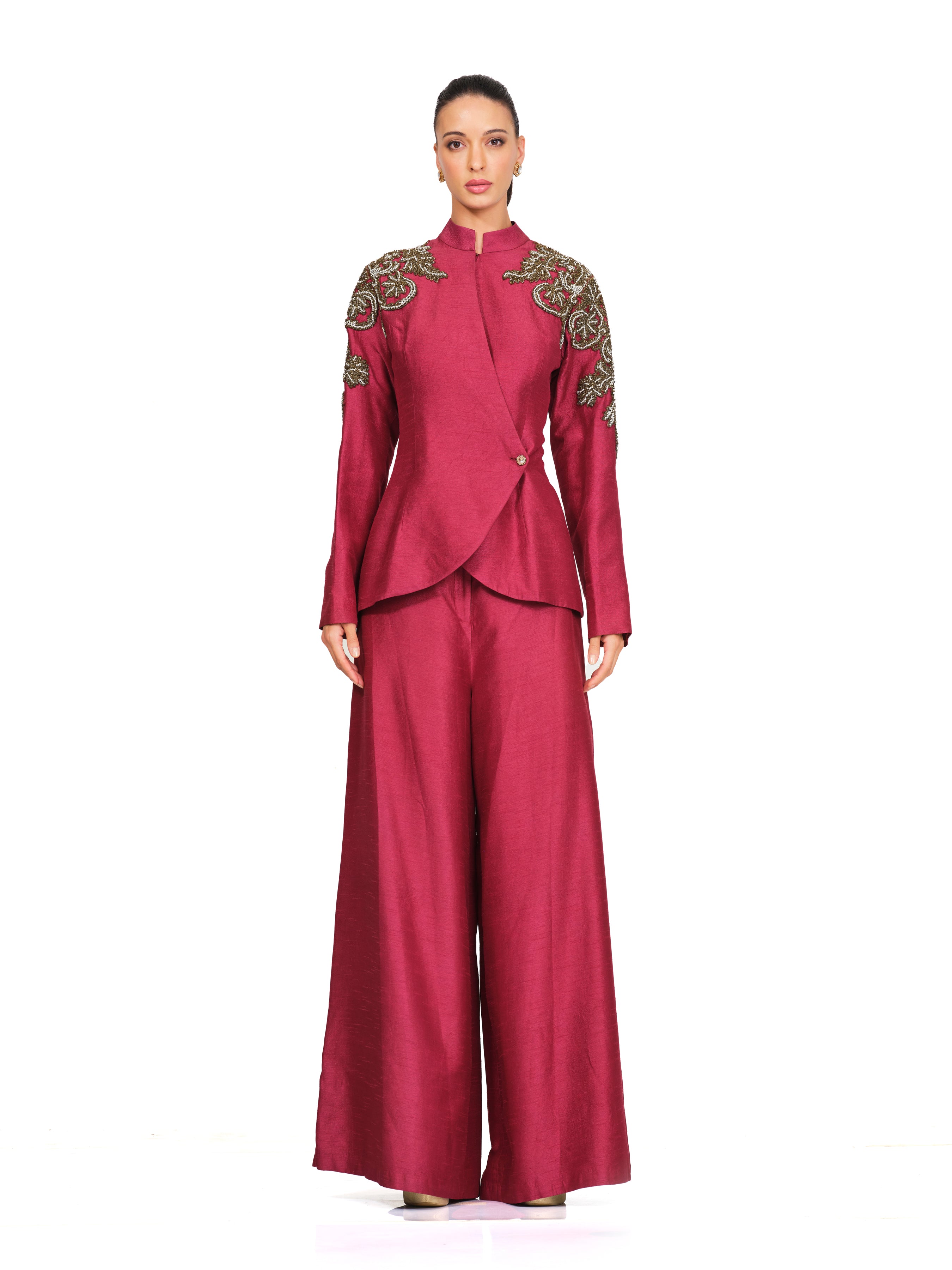 Maroon Patch Work Detailing Set