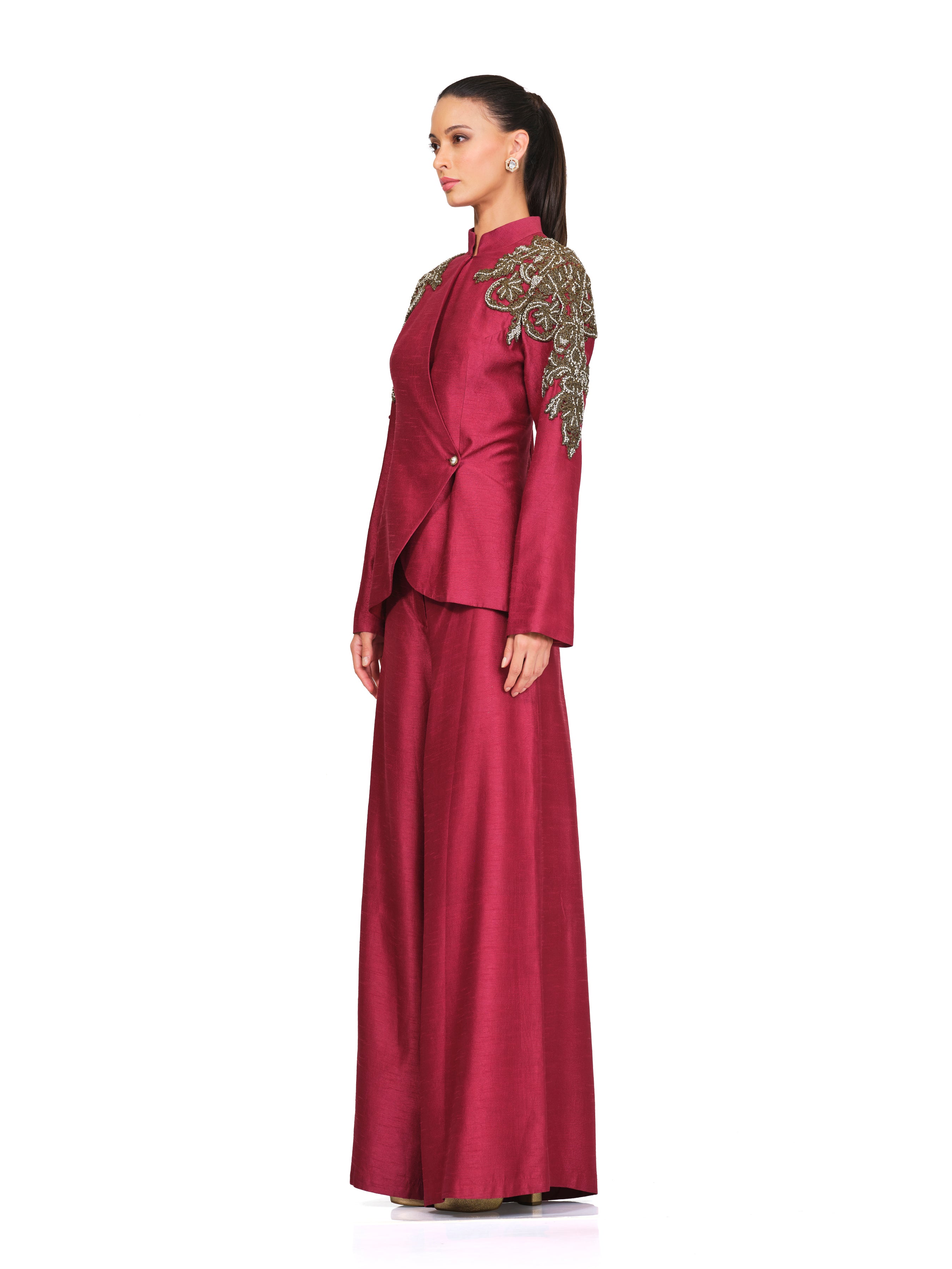 Maroon Patch Work Detailing Set