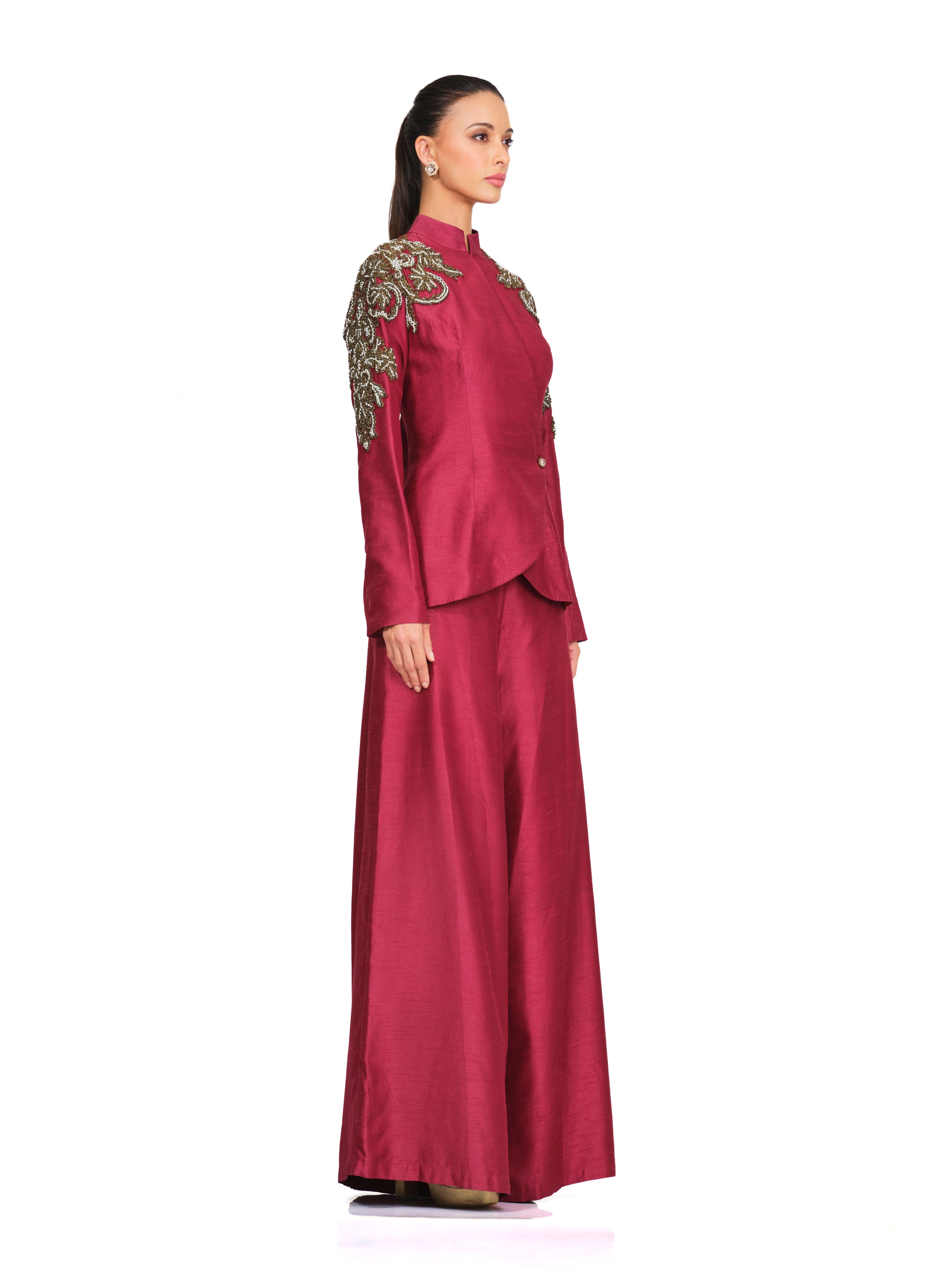Maroon Patch Work Detailing Set