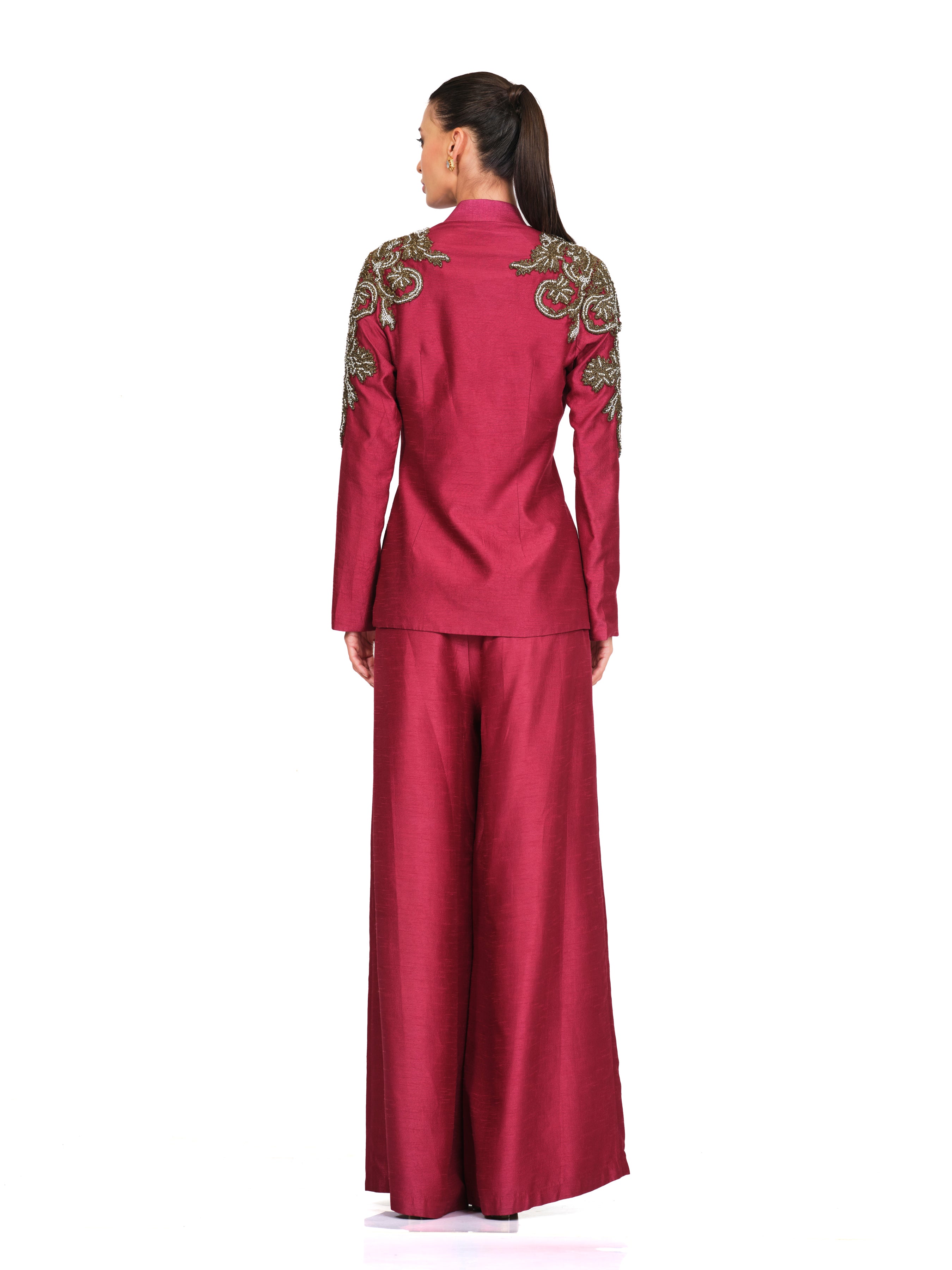 Maroon Patch Work Detailing Set