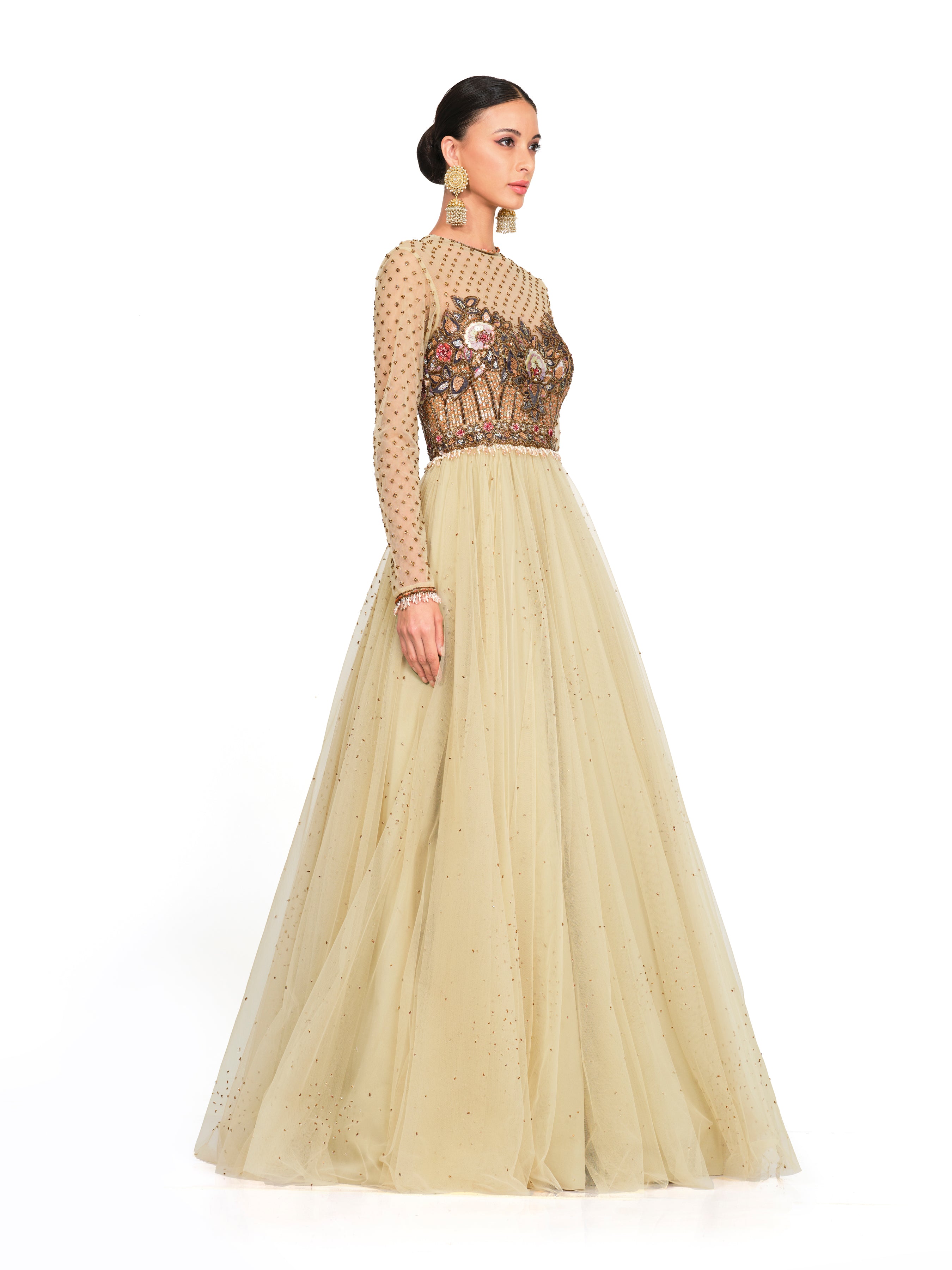 Tule Gown With Embroidered Bodice