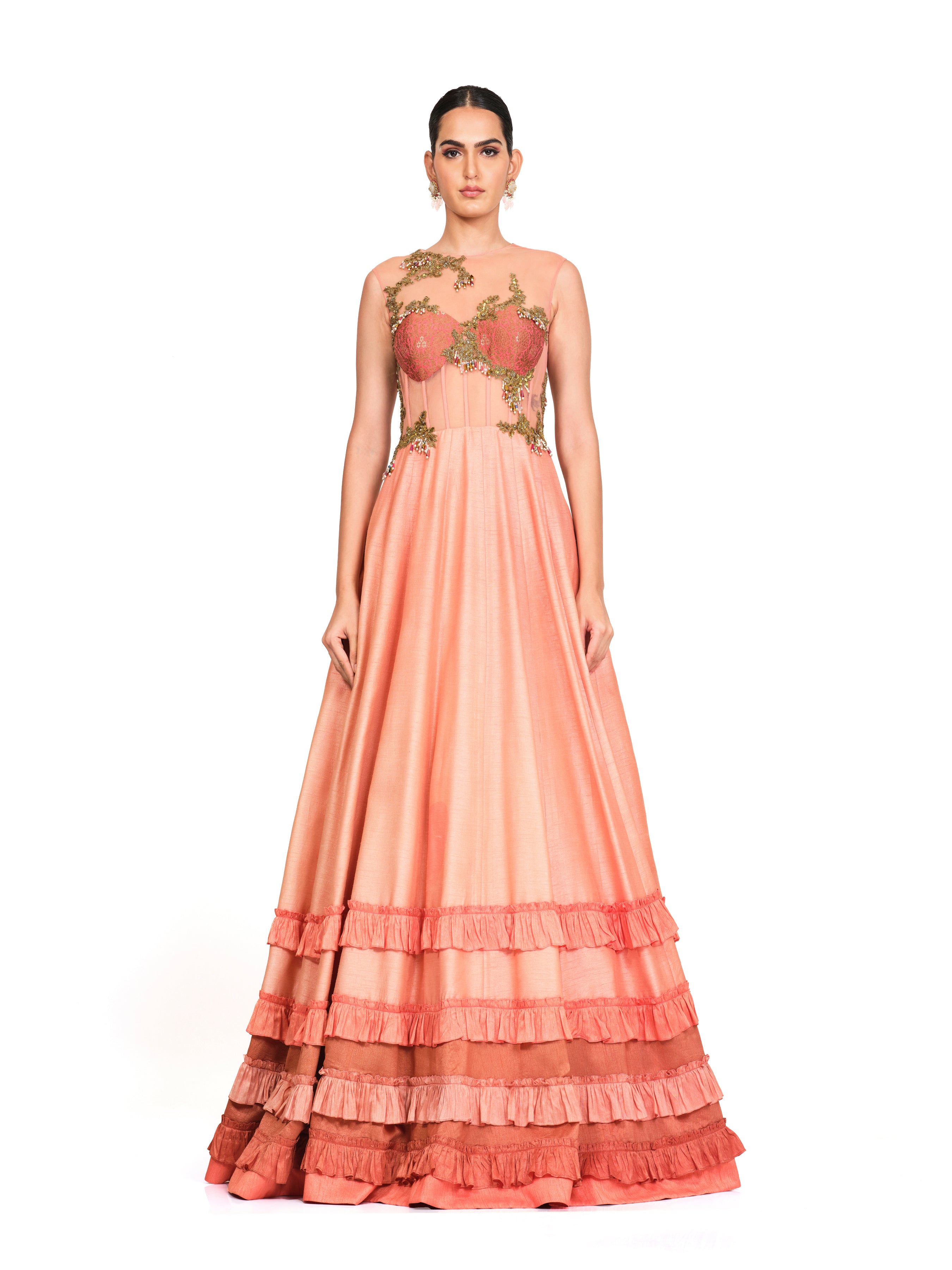 Silk Gown With Sequin Embroidered Bodice