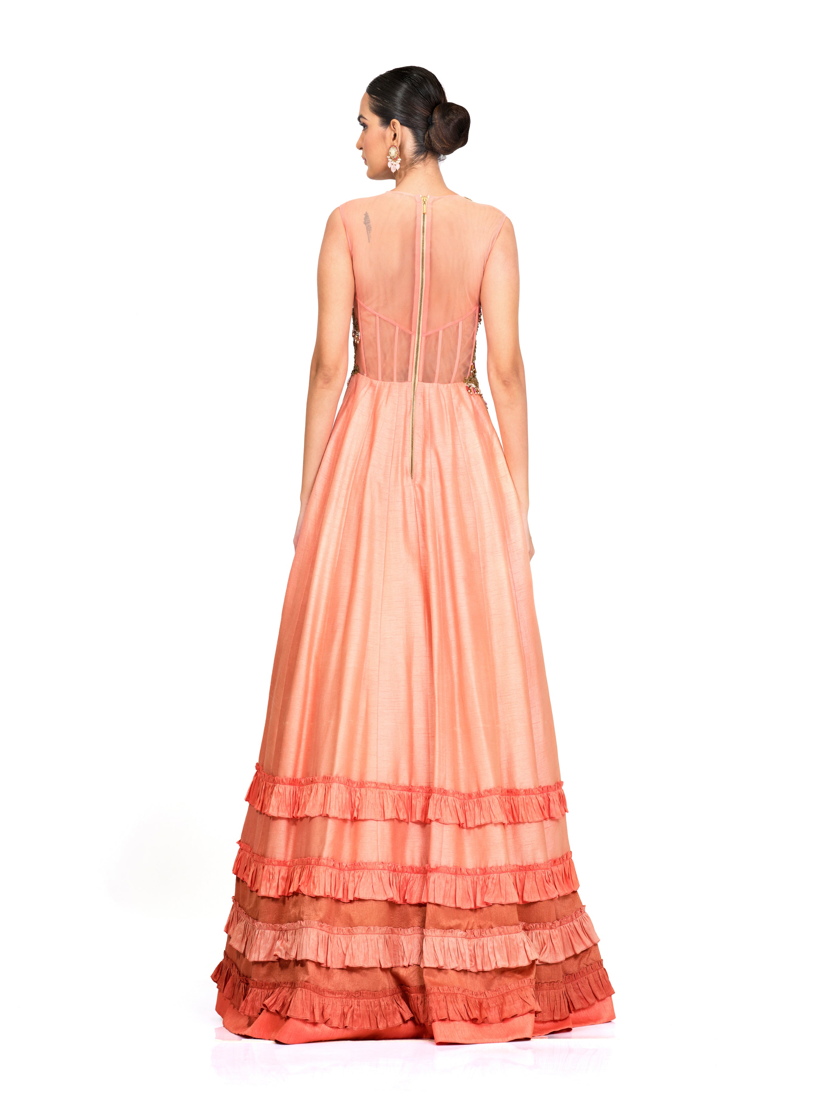 Silk Gown With Sequin Embroidered Bodice