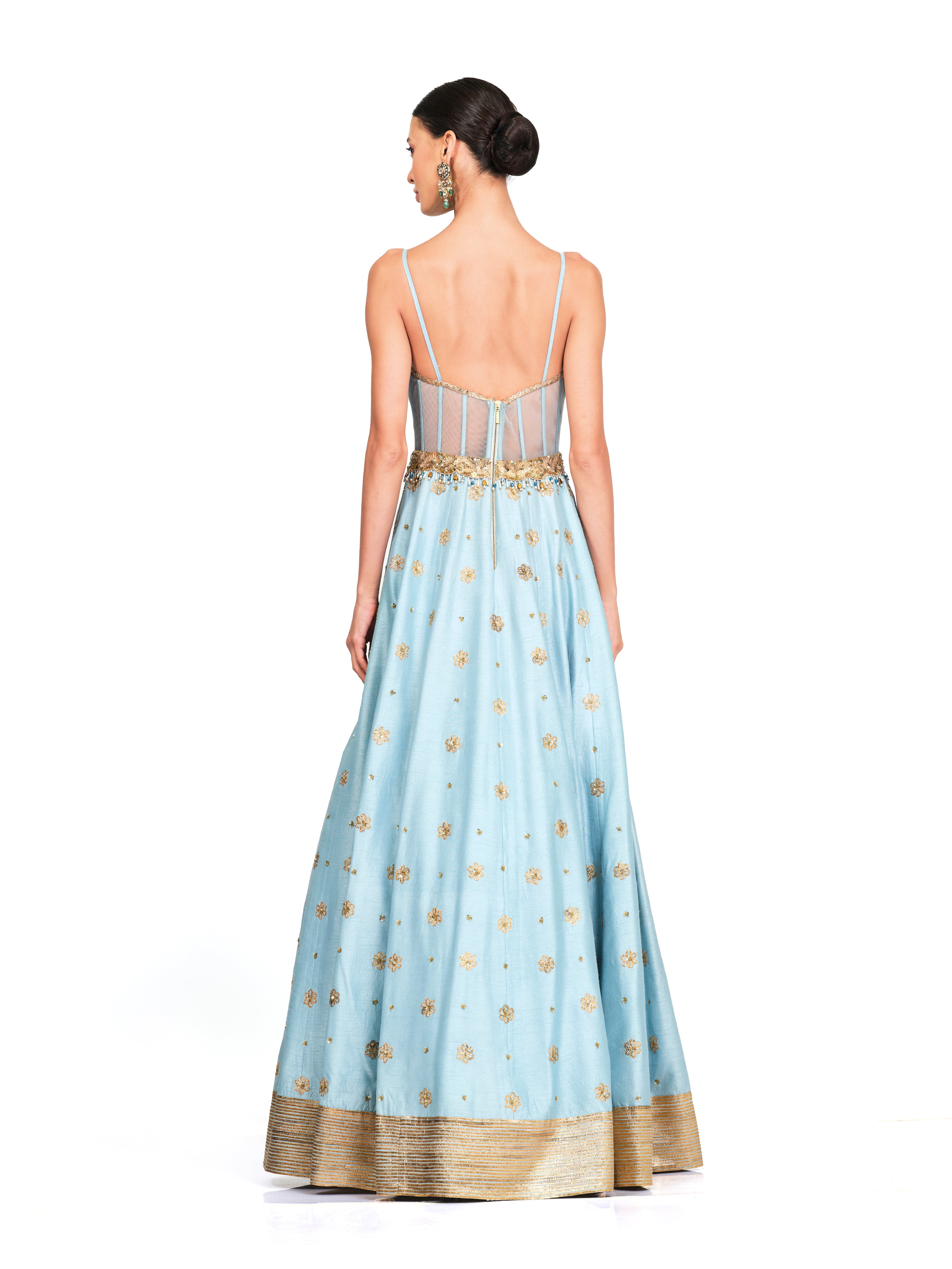 Silk Gown With Scattered Embroidered Bodice