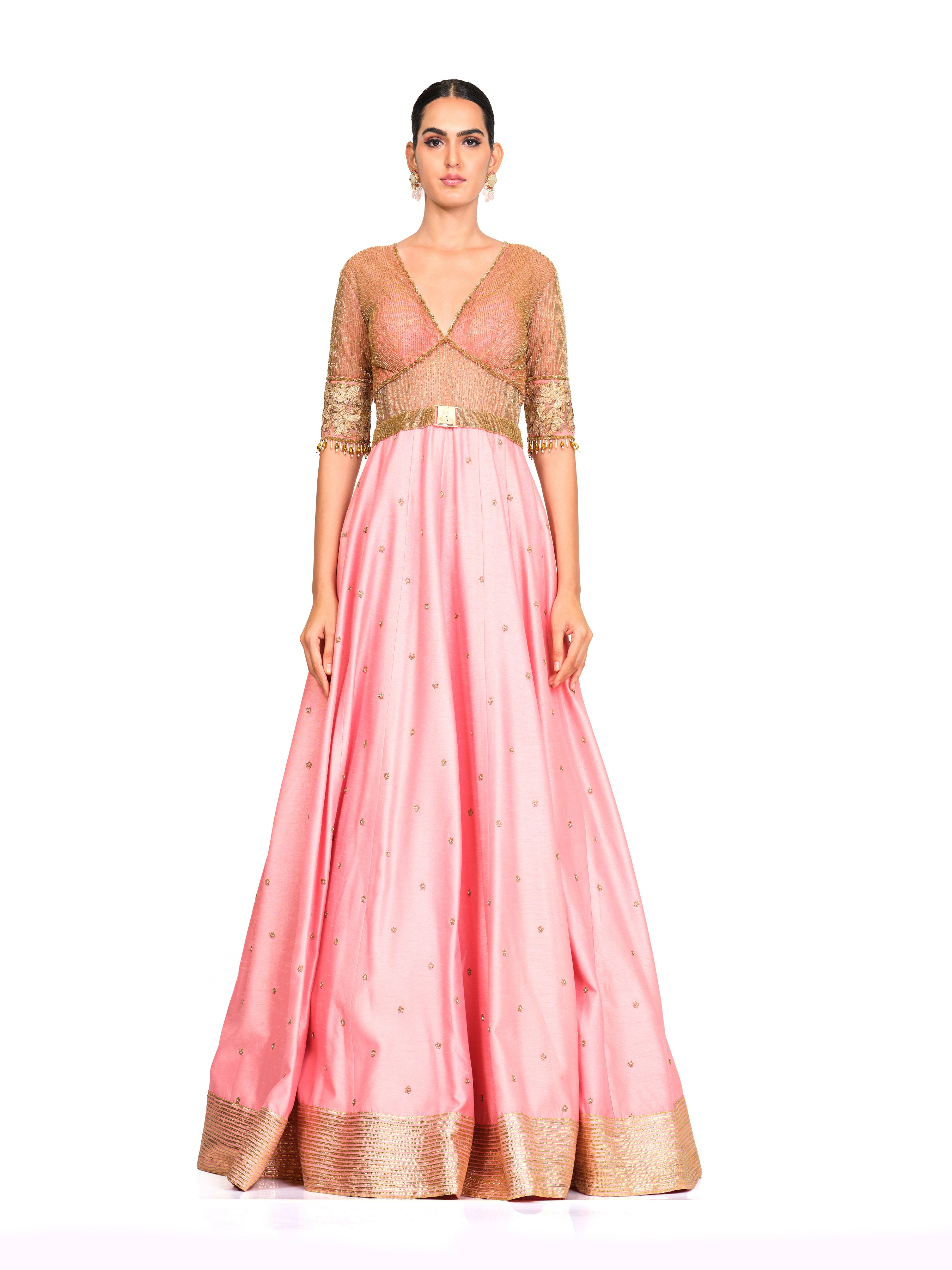 Silk Gown With Gota Embroidered Bodice