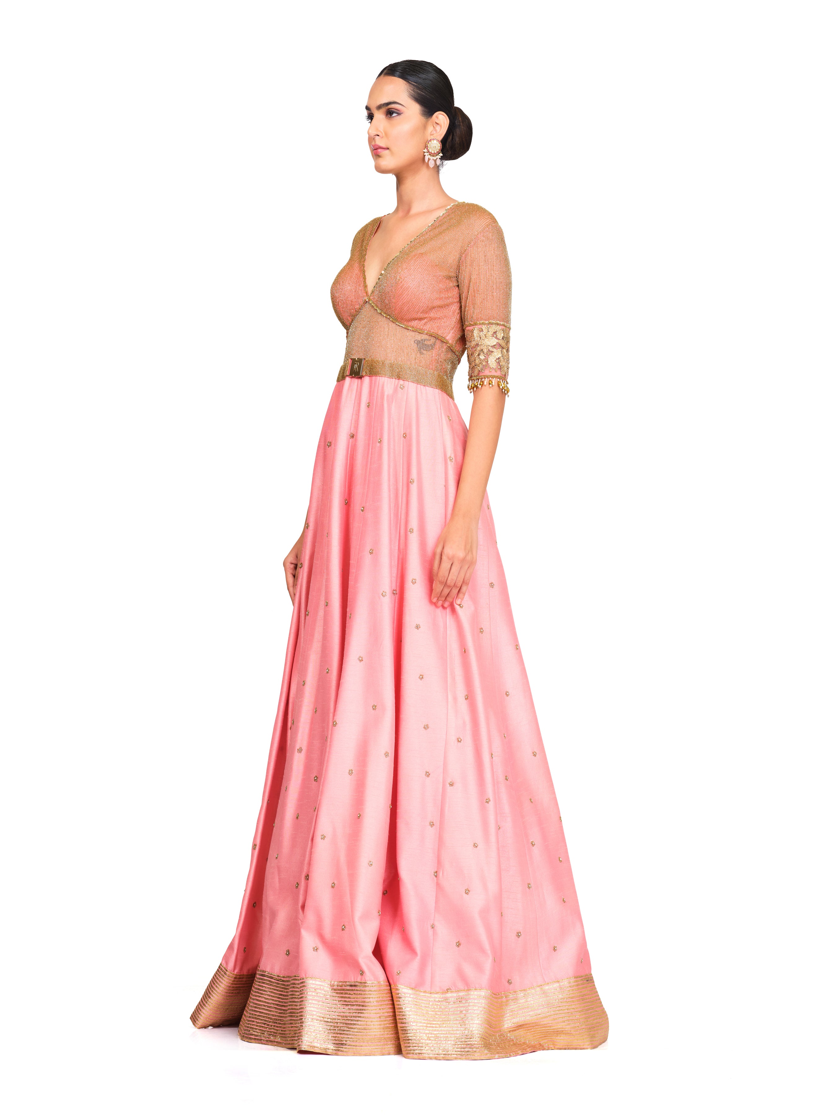 Silk Gown With Gota Embroidered Bodice