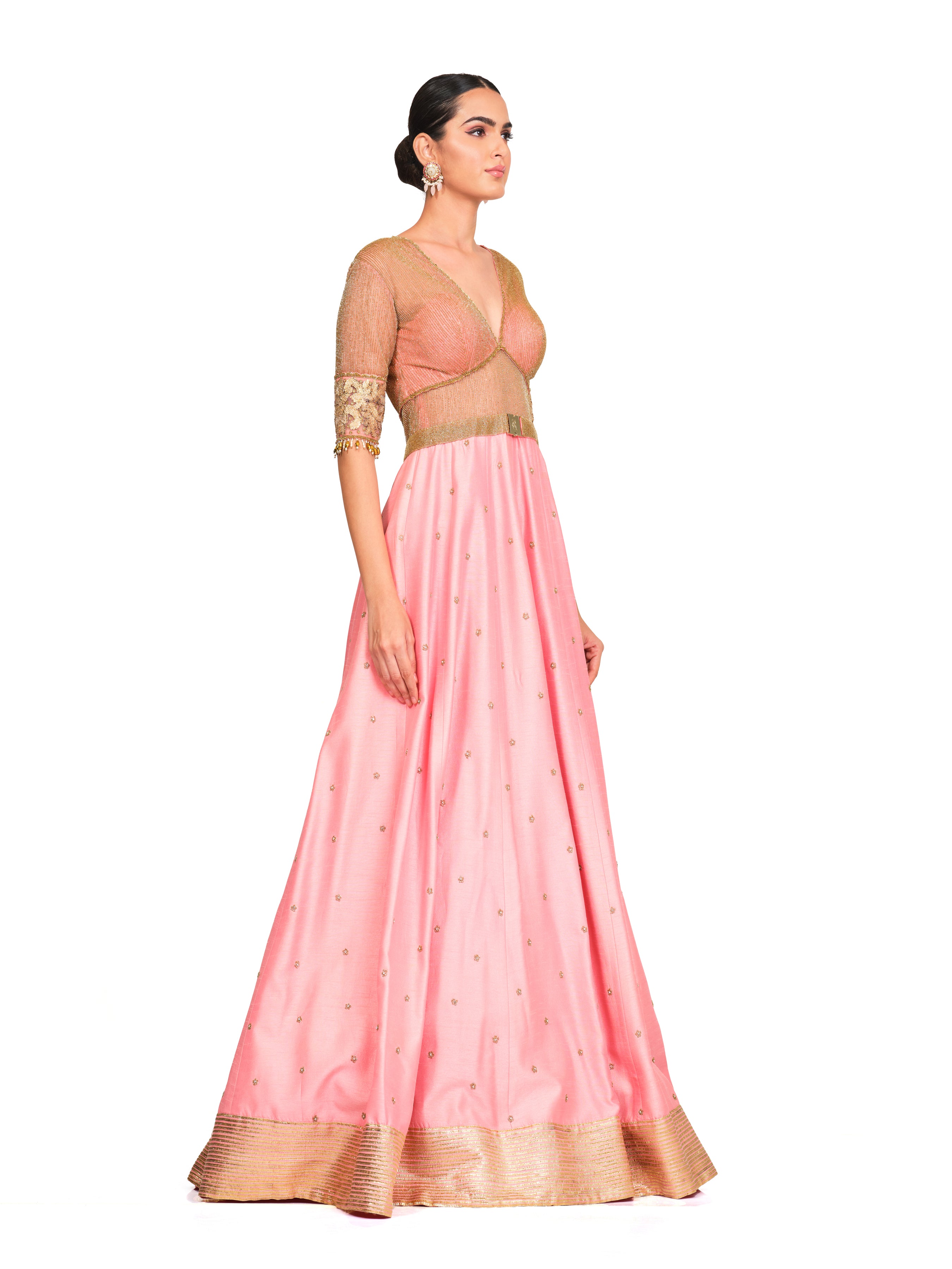 Silk Gown With Gota Embroidered Bodice