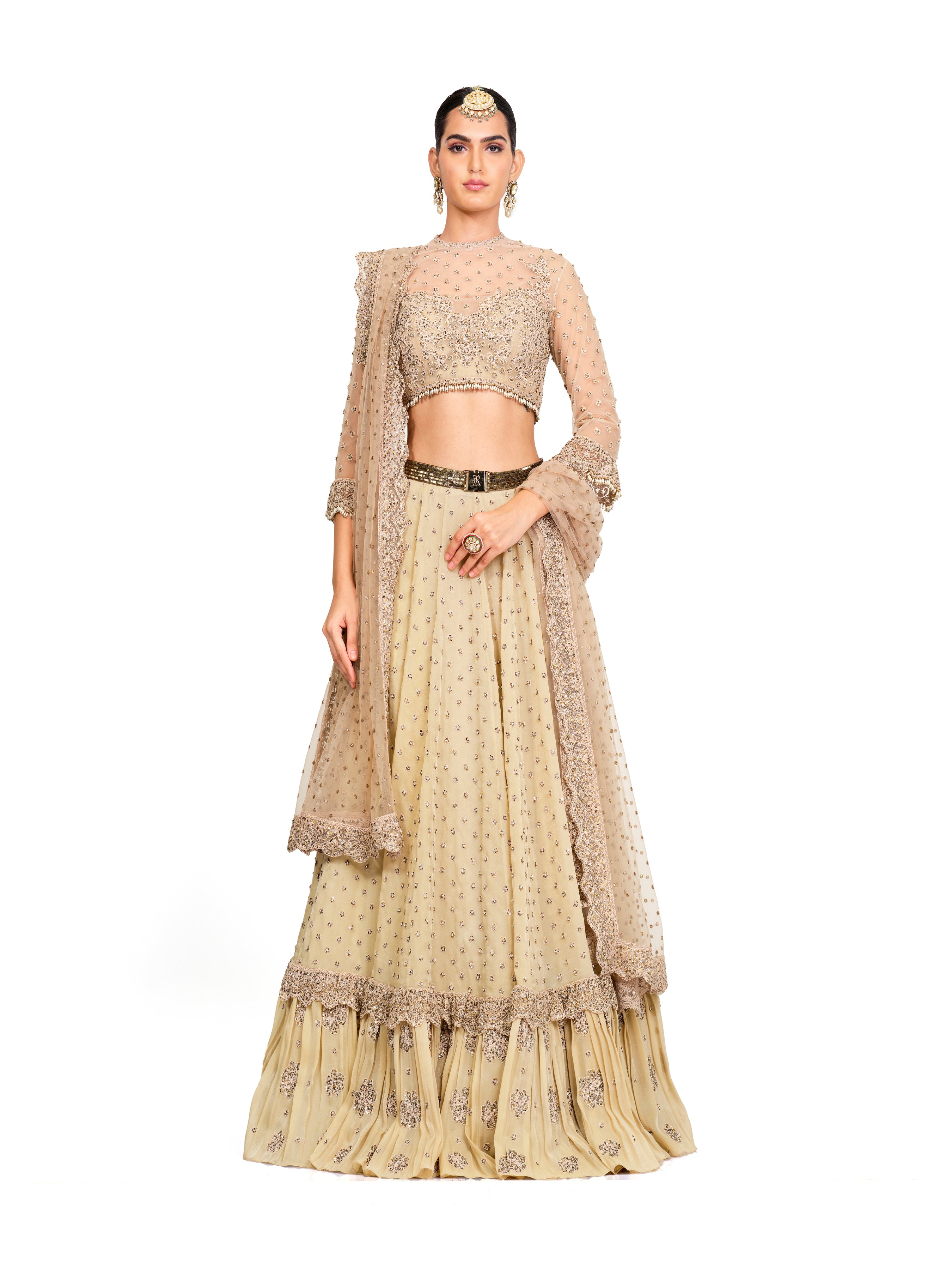 Beige Heavy Embroidered Lehenga With Dupatta