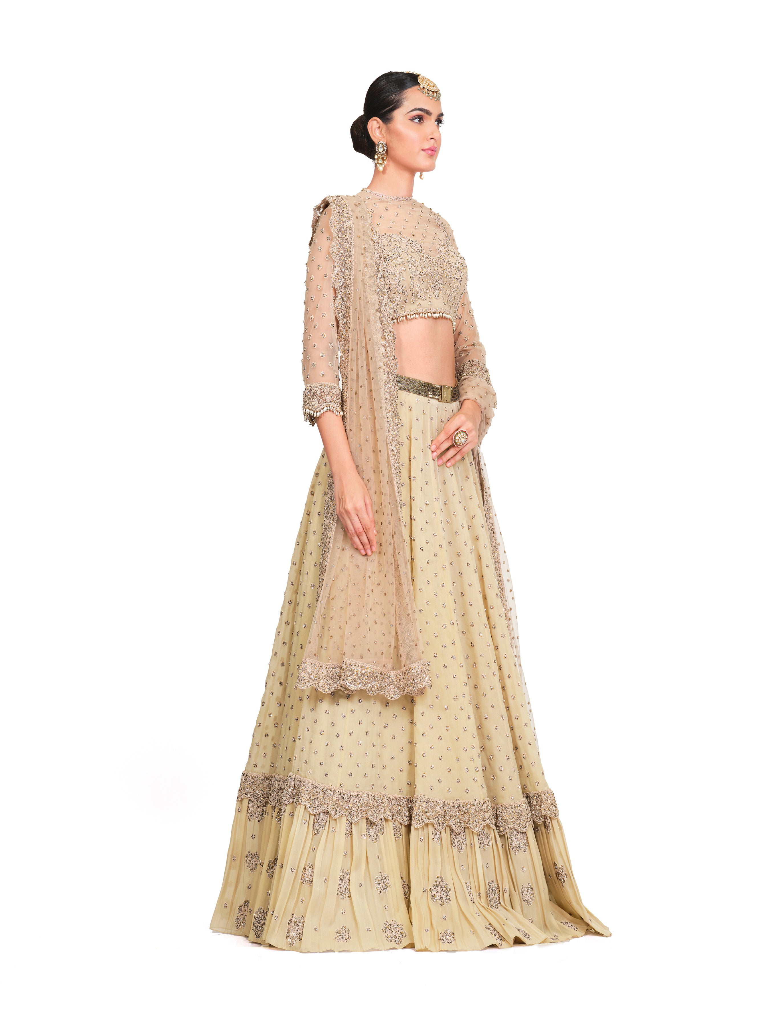 Beige Heavy Embroidered Lehenga With Dupatta