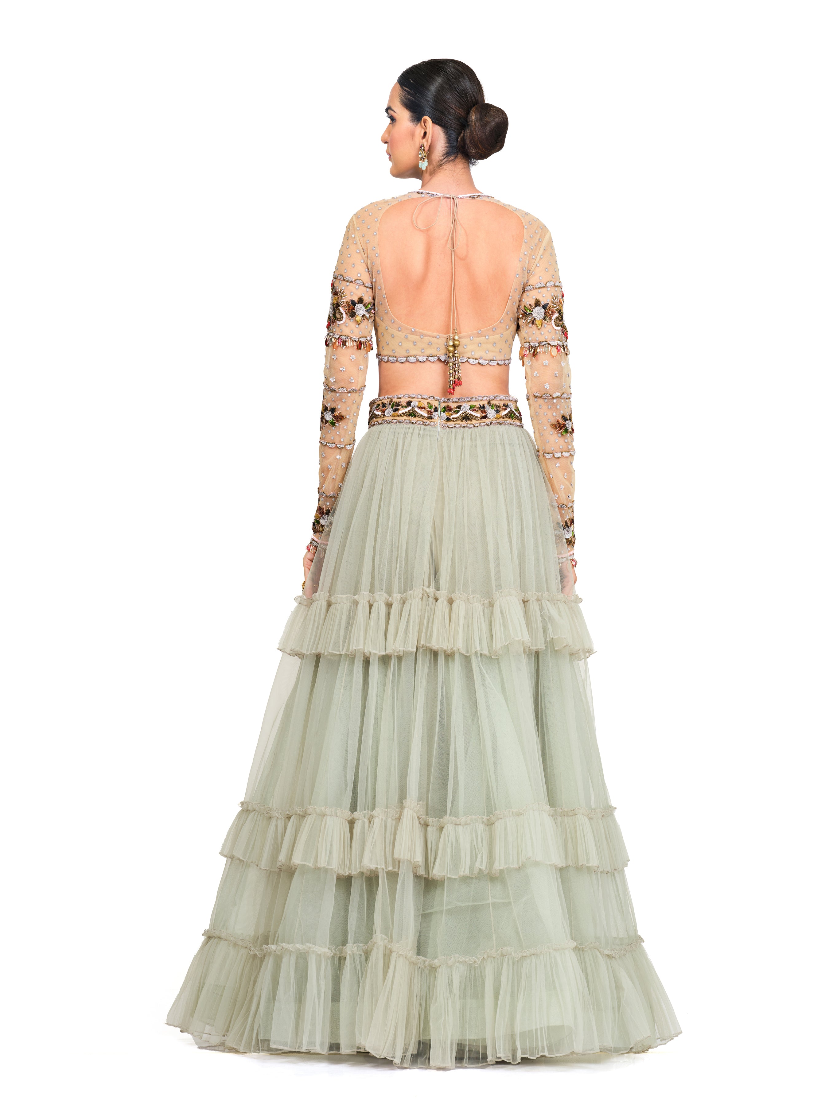 Hand Embroidered Blouse With Tulle Skirt