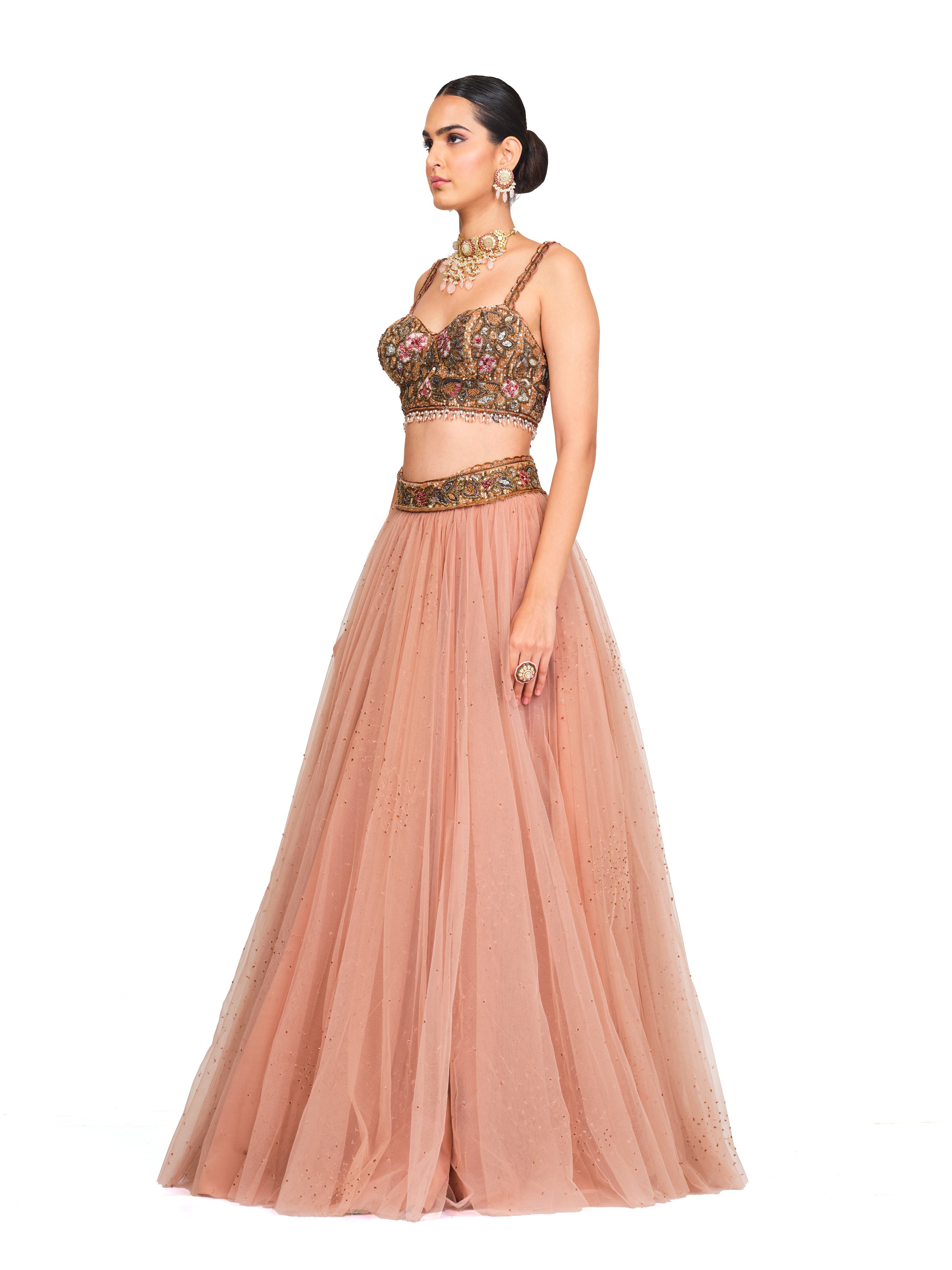 Rose Pink Lehenga With Embroidered Bustier