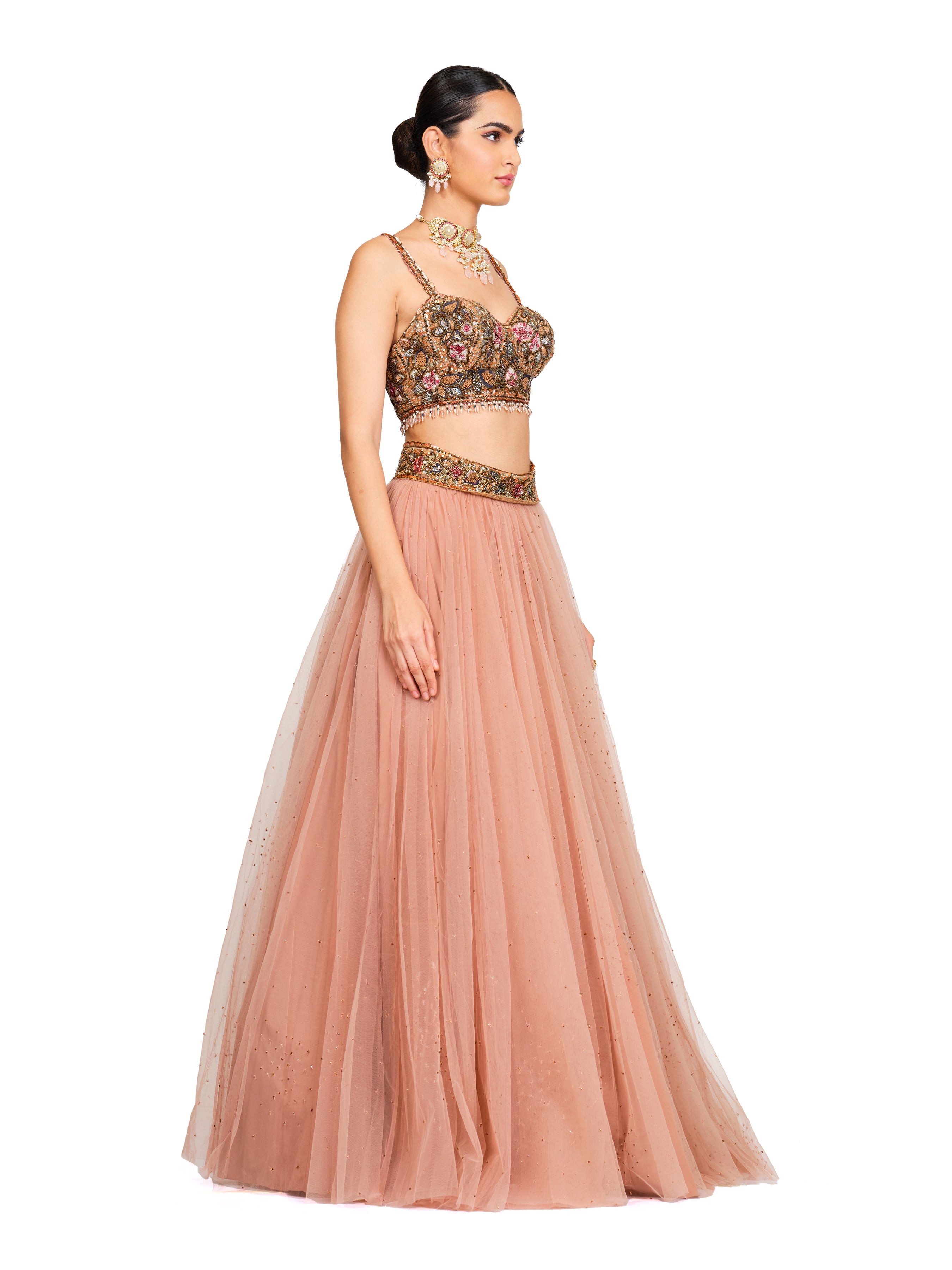 Rose Pink Lehenga With Embroidered Bustier