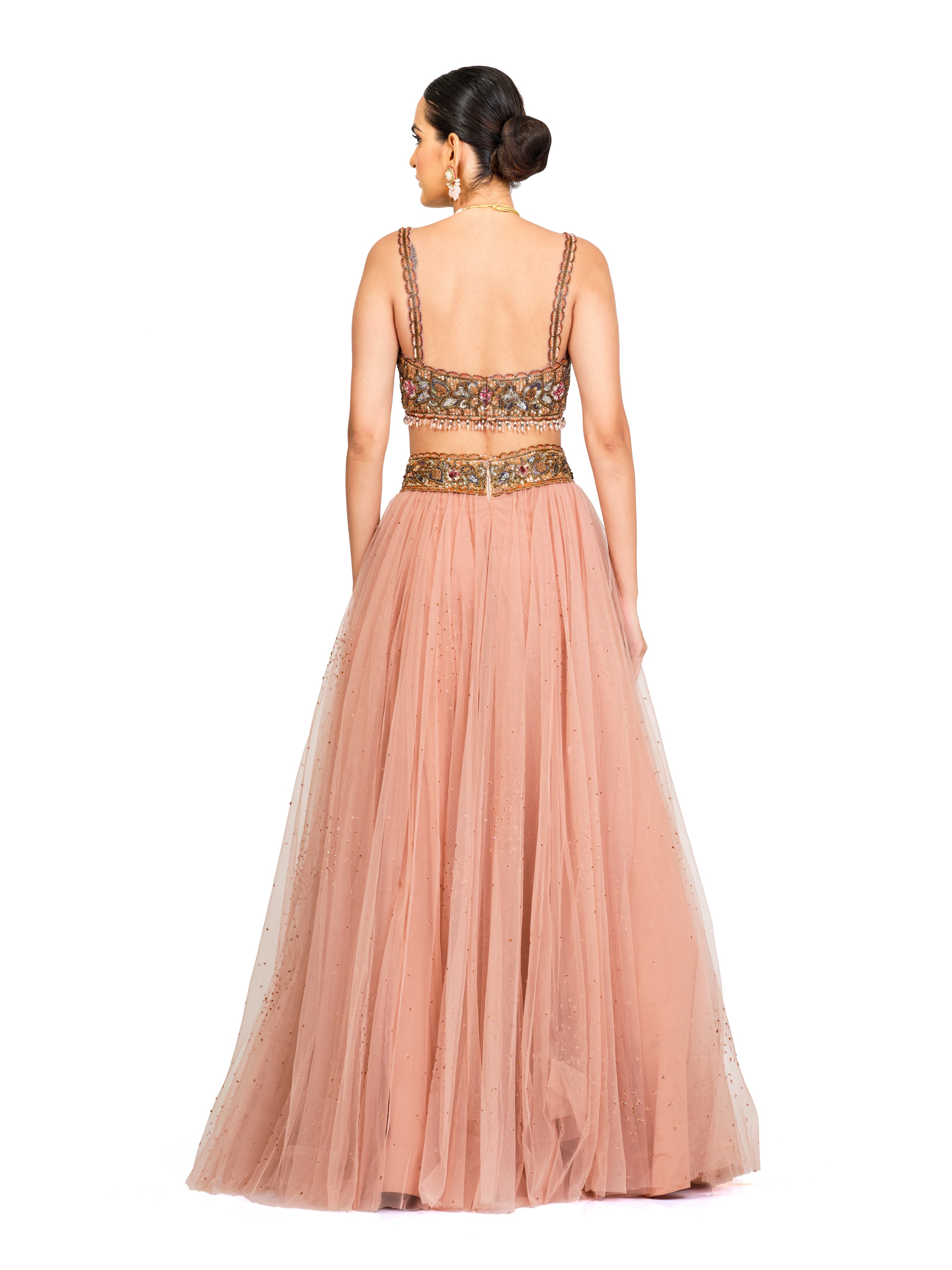 Rose Pink Lehenga With Embroidered Bustier
