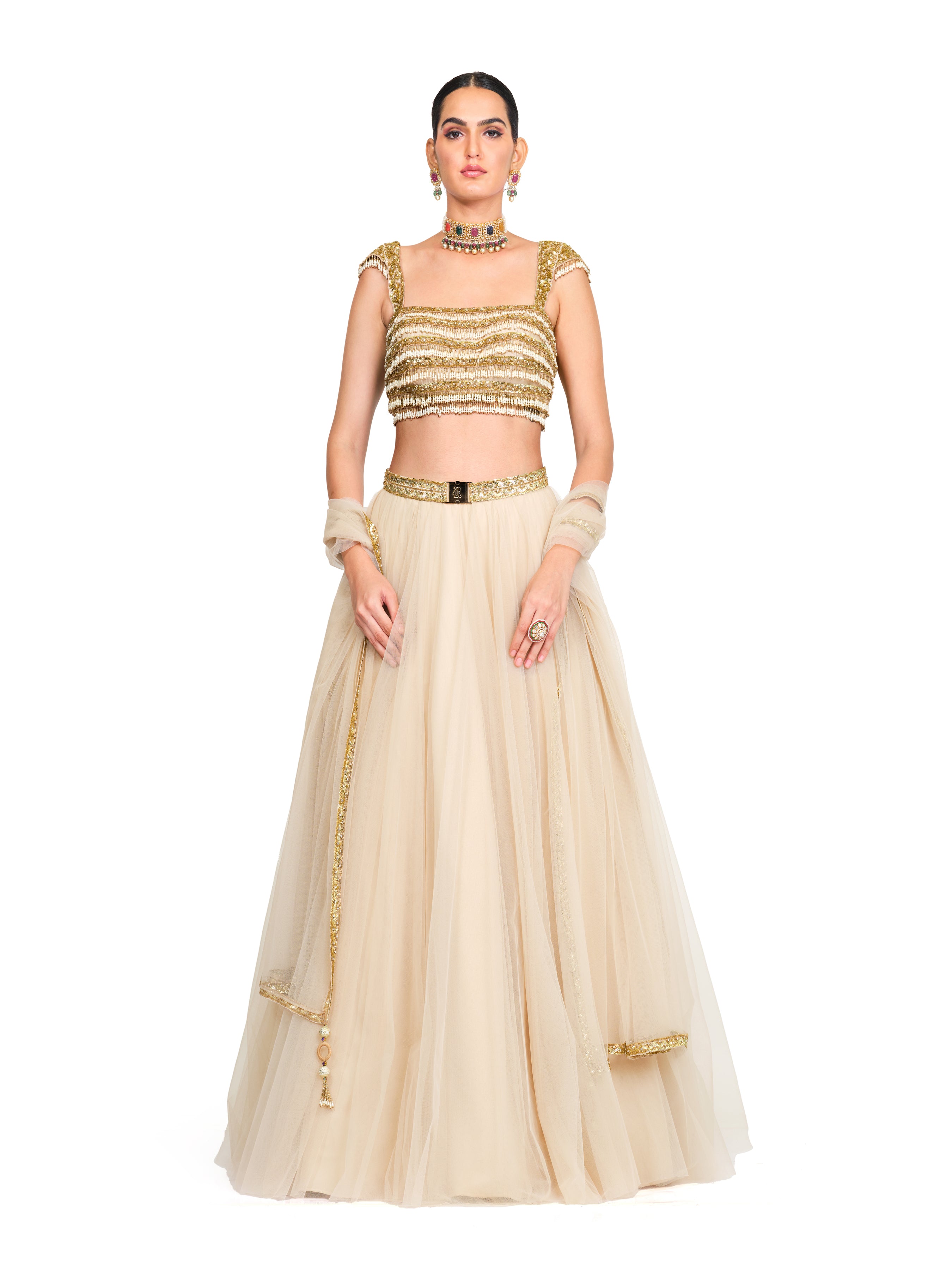 Tulle Lehenga With Tassel Strapped Bloused