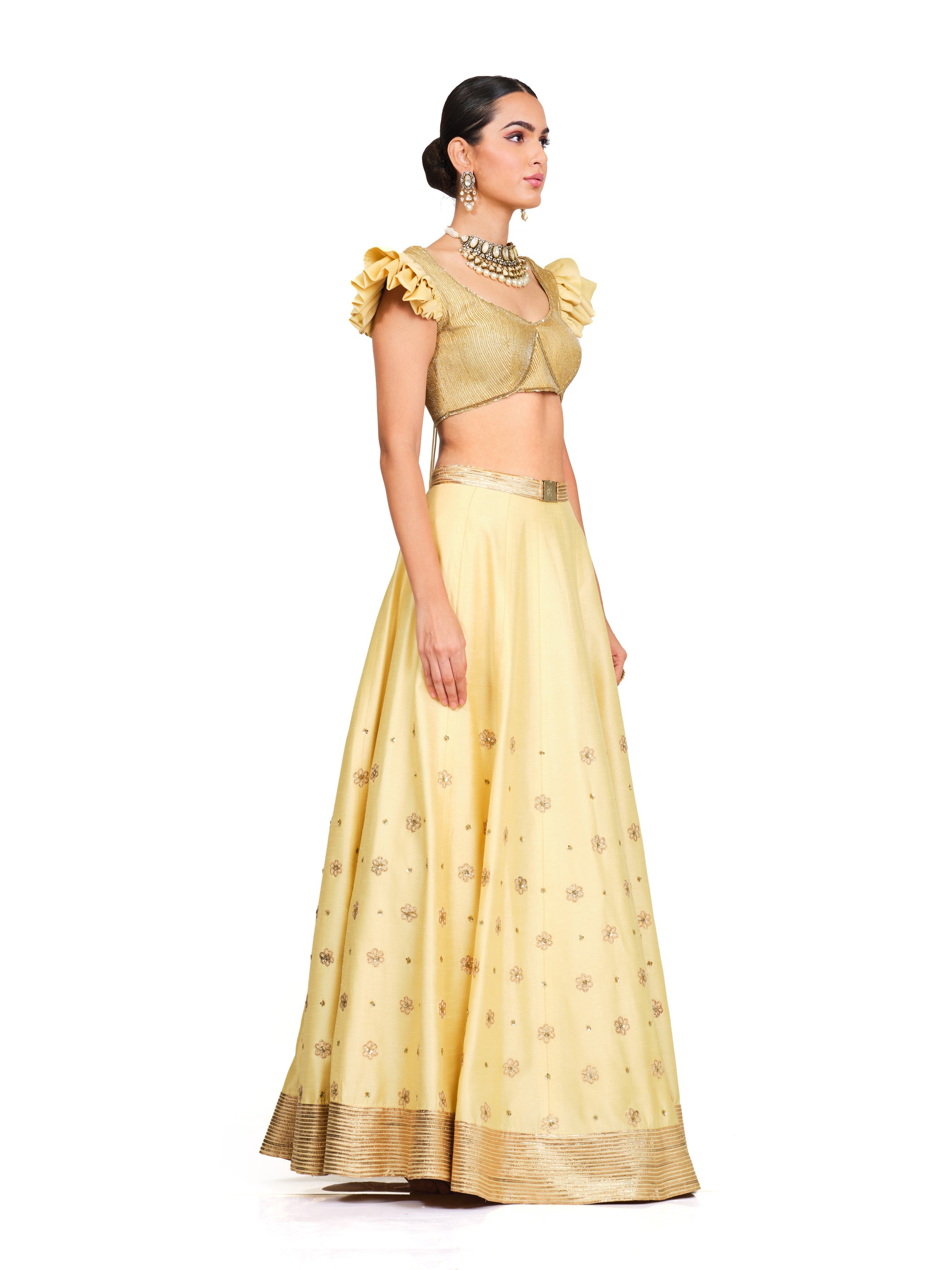 Silk Lehenga With Ruffled Sleeves Blouse